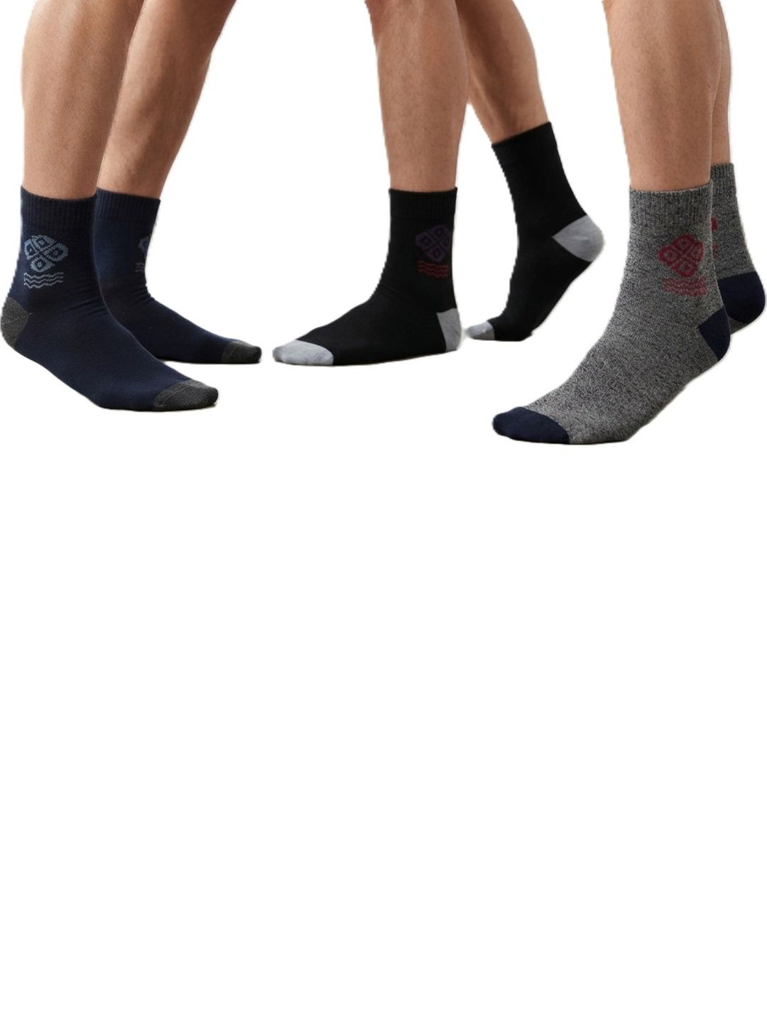 TINY HANDS Men Pack of 3 Cotton Assorted Patterned Above Ankle Socks