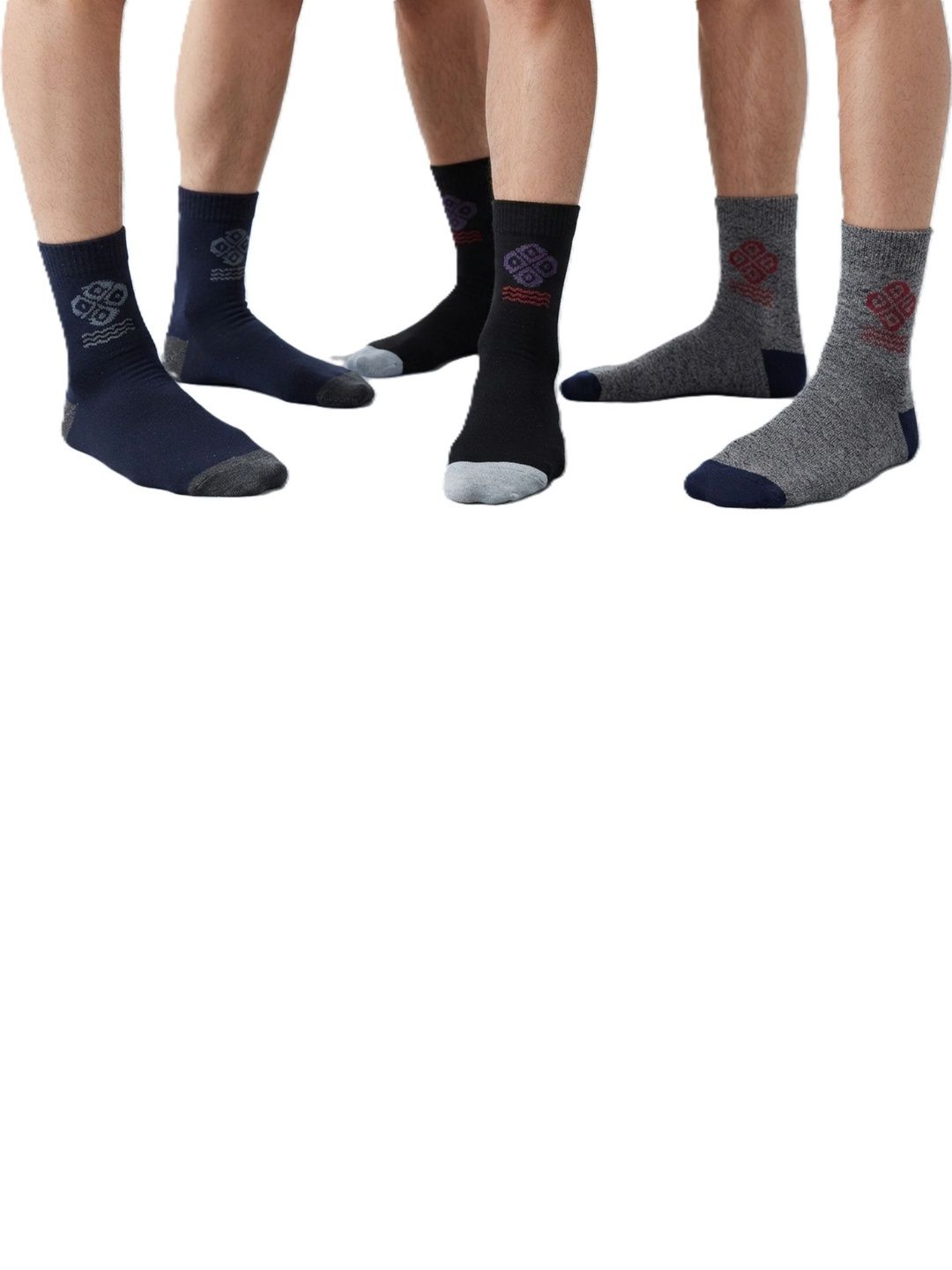 TINY HANDS Men Pack of 3 Cotton Assorted Patterned Above Ankle Socks