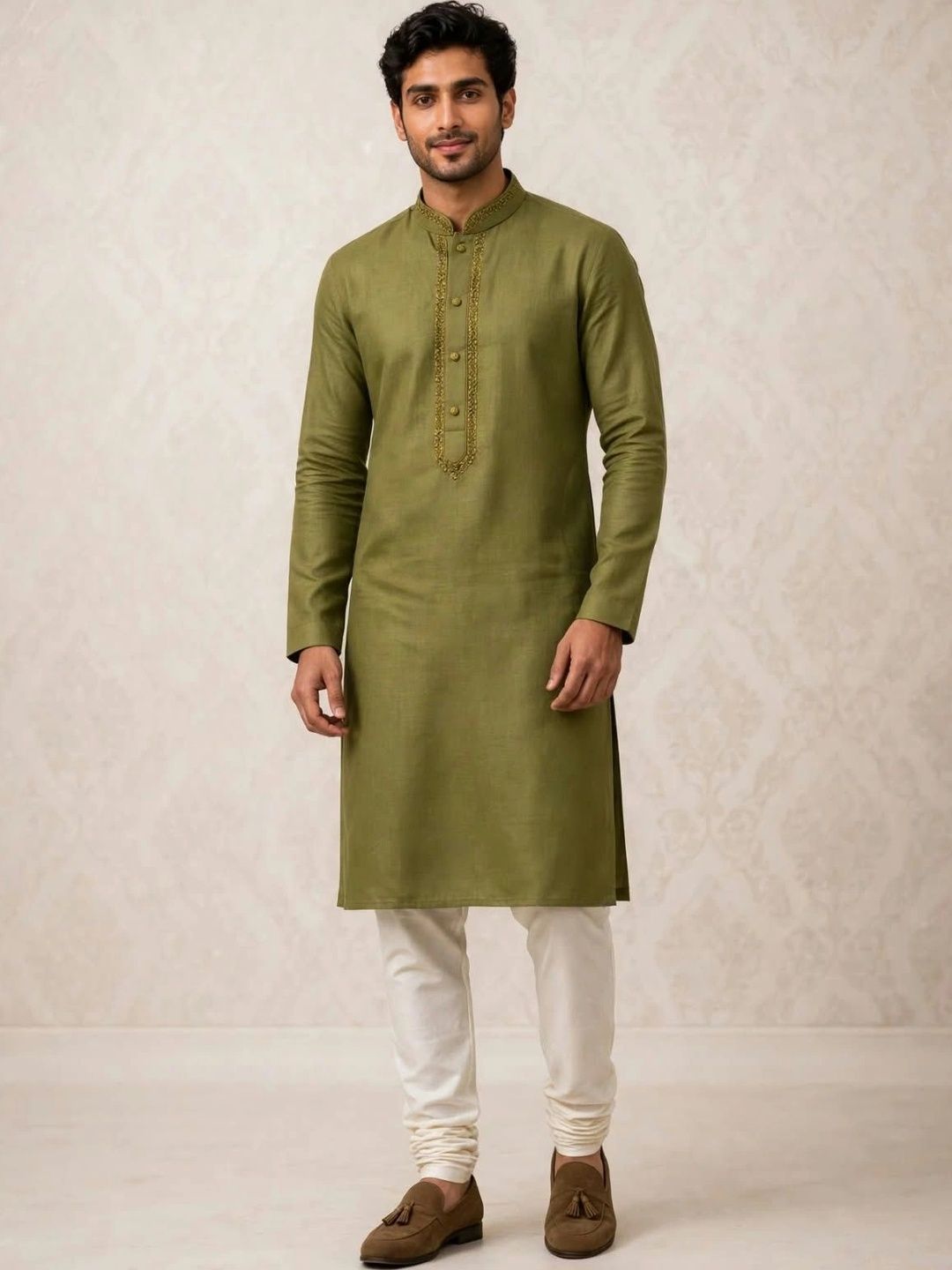 MEHWISH Men Embroidered Thread Work Handloom Kurta