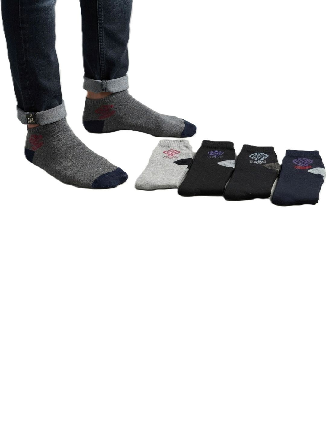 TINY HANDS Men Pack of 3 Cotton Assorted Patterned Ankle Length Socks