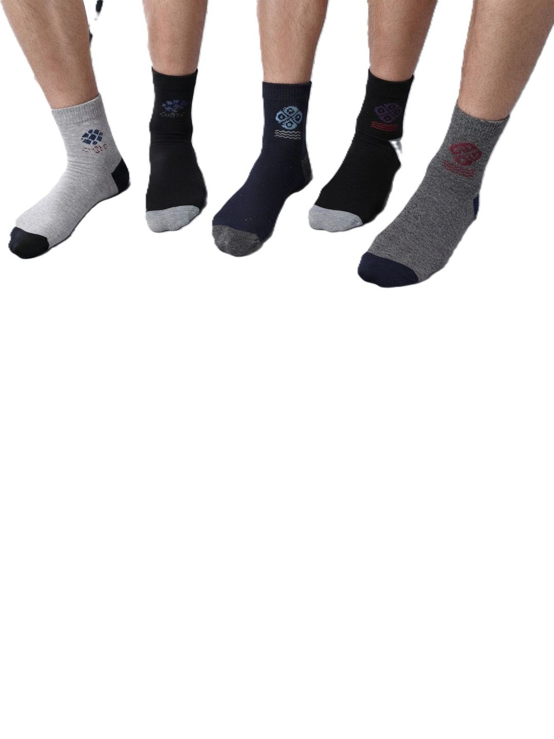 TINY HANDS Men Pack of 5 Cotton Assorted Patterned Above Ankle Socks