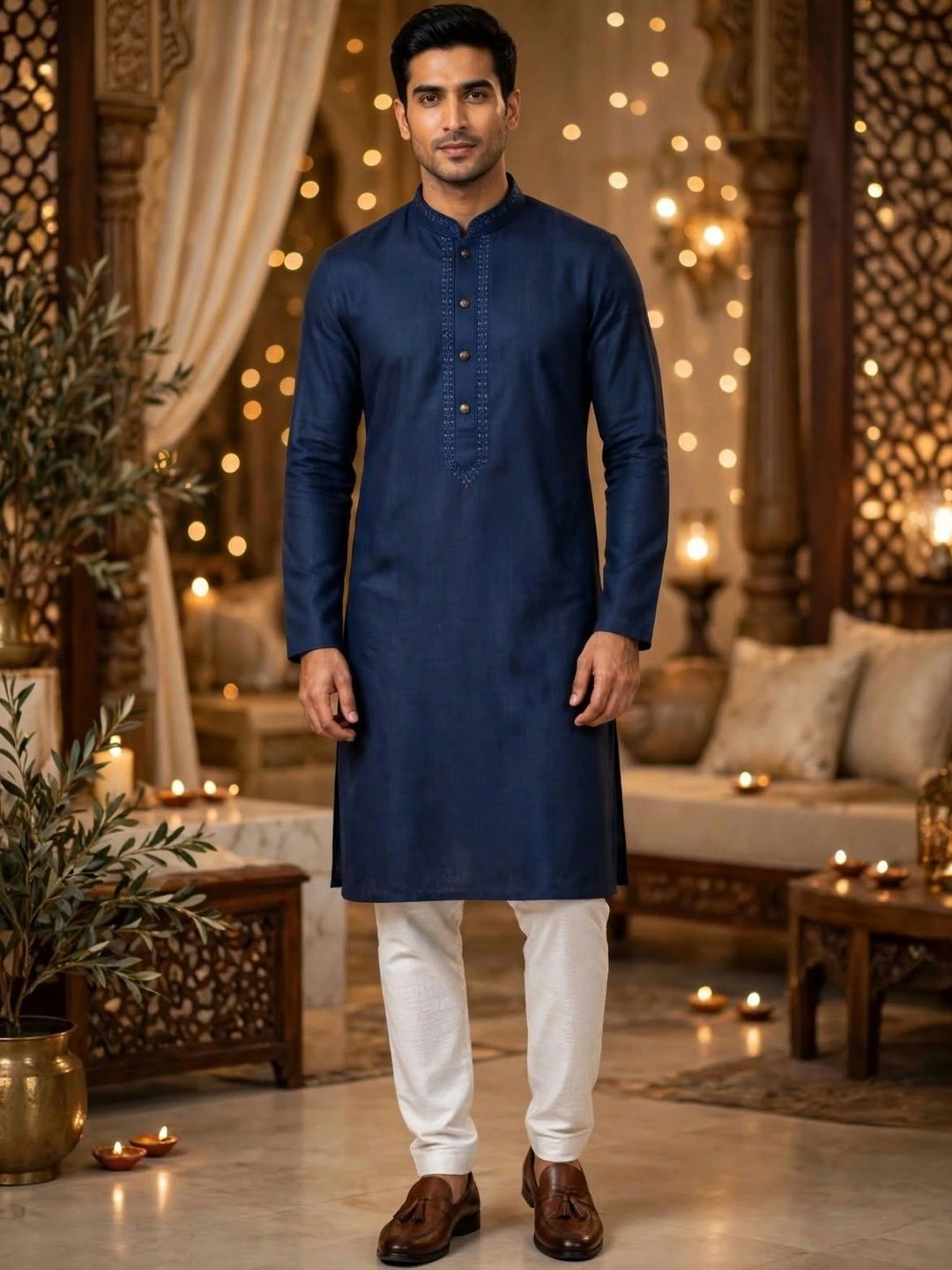 MEHWISH Men Embellished Thread Work Handloom Kurta