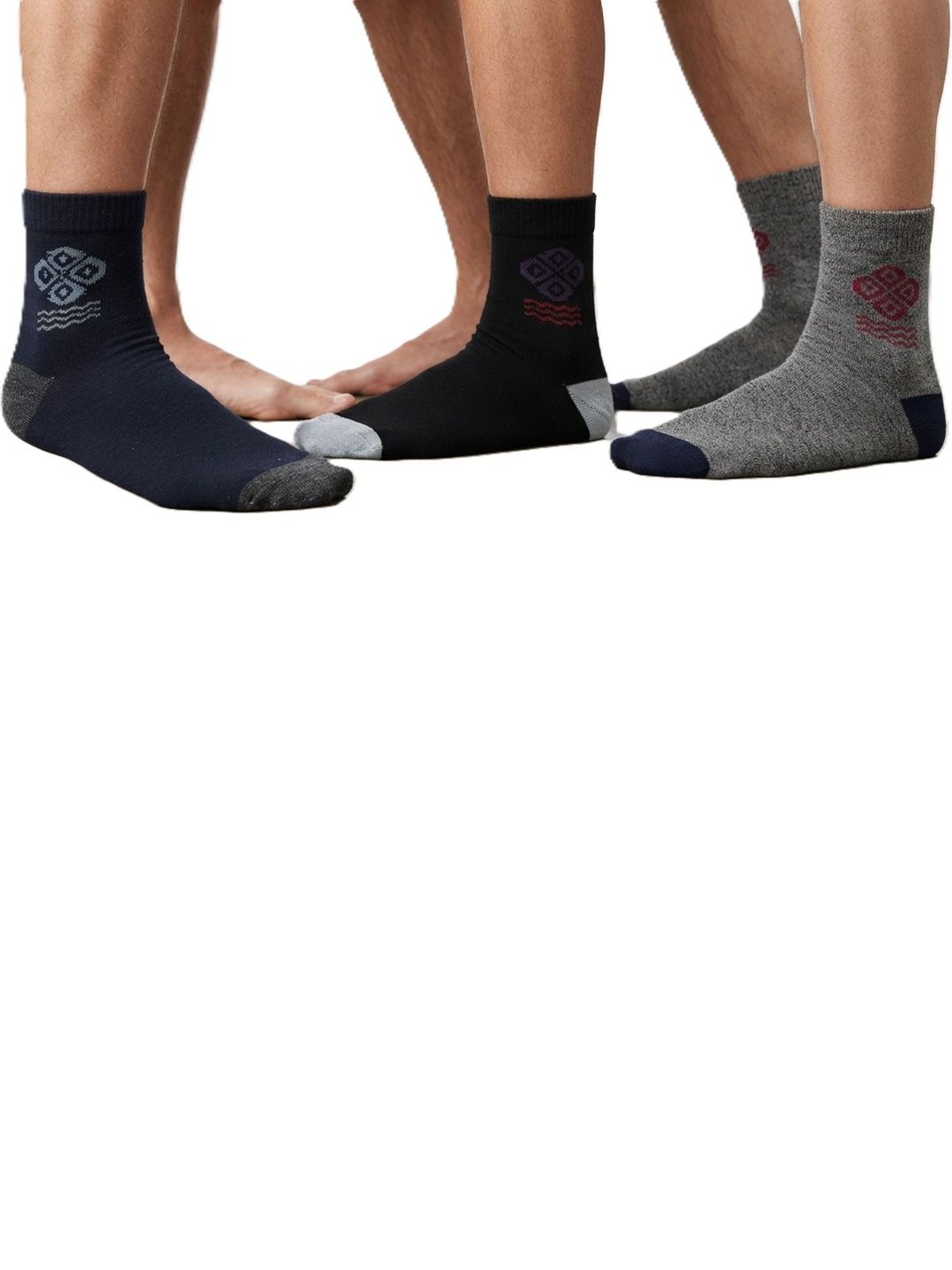 TINY HANDS Men Pack of 3 Cotton Assorted Patterned Above Ankle Socks
