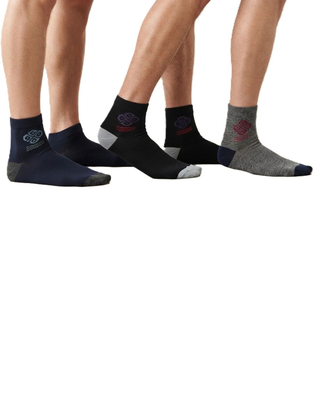 TINY HANDS Men Pack of 3 Cotton Assorted Patterned Above Ankle Socks