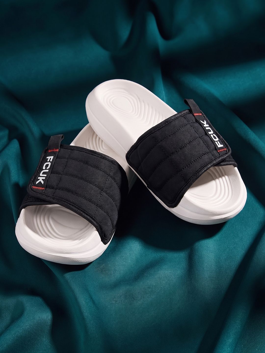 FCUK Men Brand Logo Printed Textured Sliders