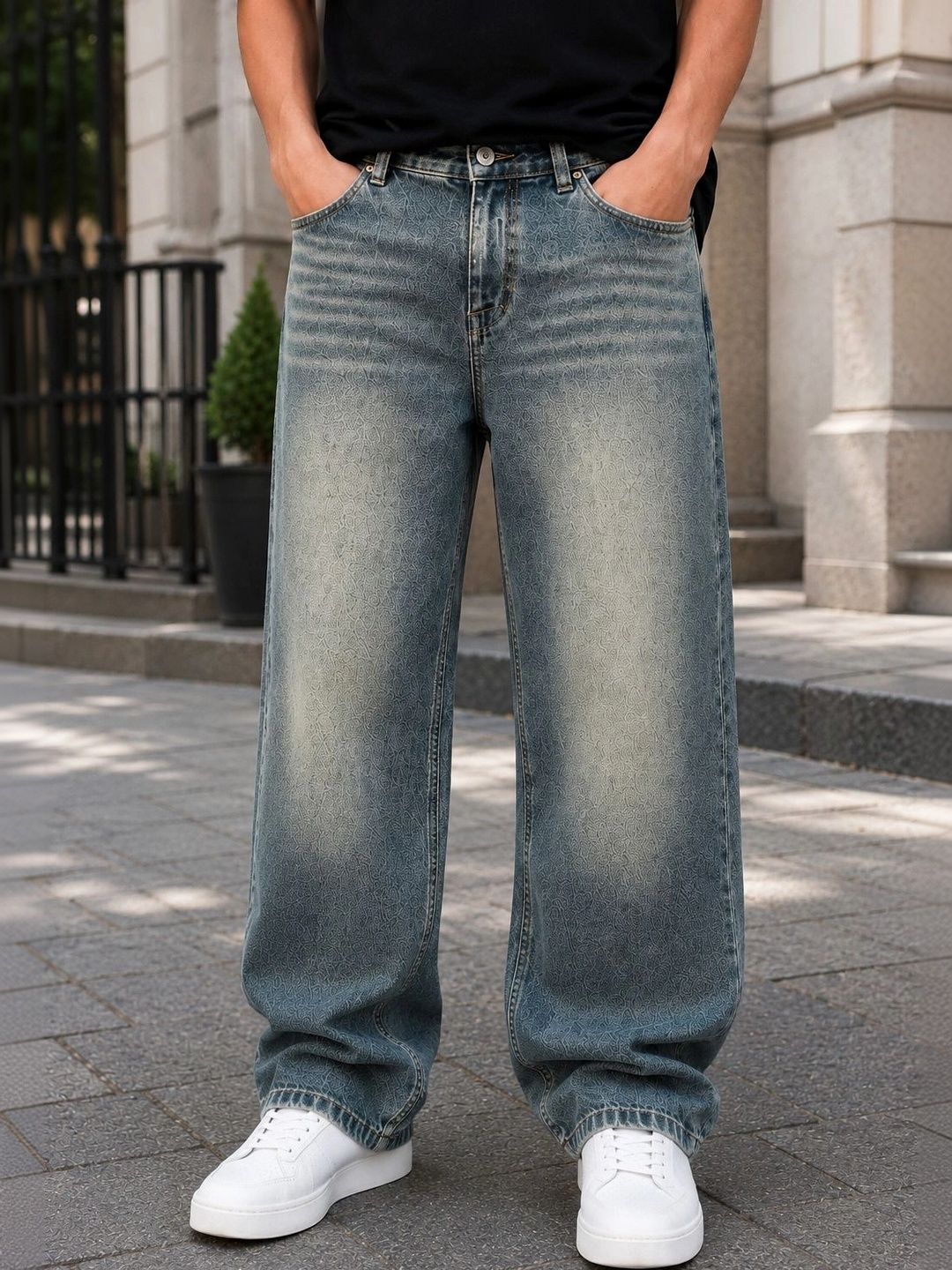 MQ Denim Men Straight Fit Mid-Rise Low Distress Light Fade Jeans