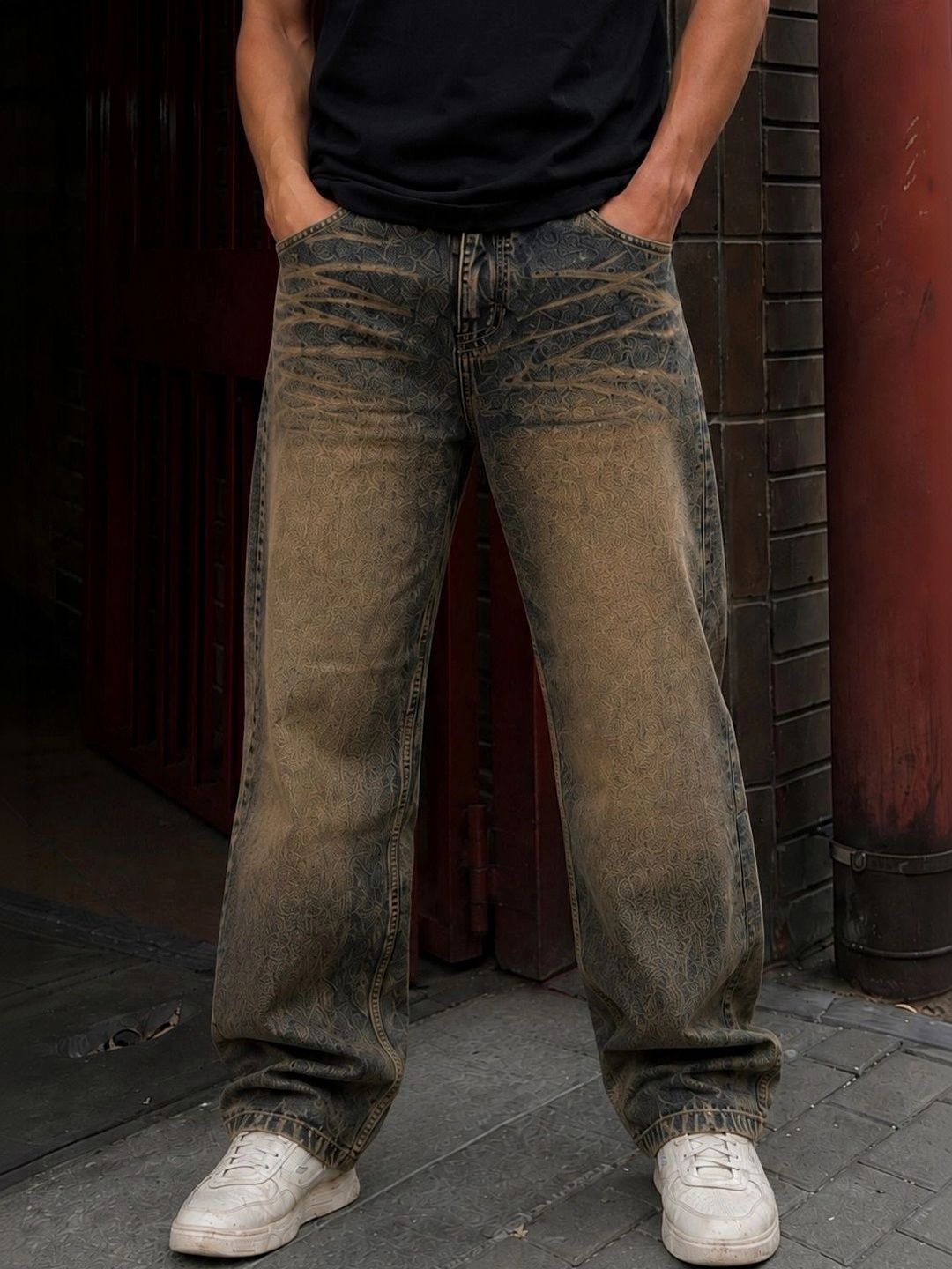 MQ Denim Men Straight Fit Mid-Rise Low Distress Light Fade Jeans