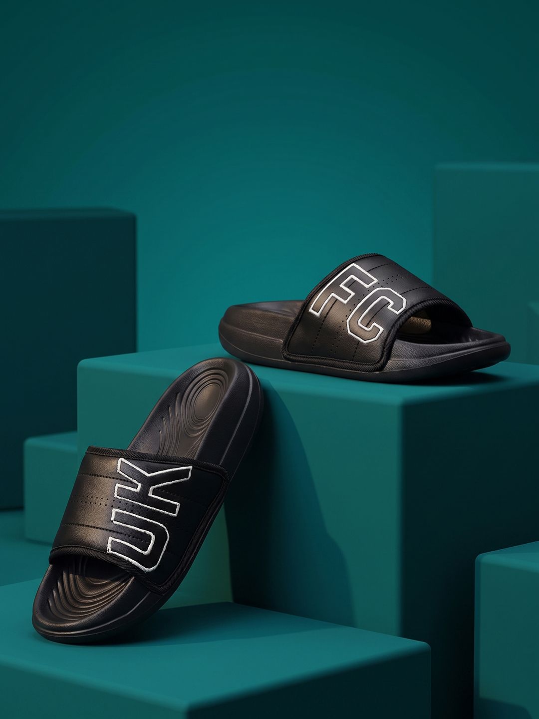 FCUK Men Brand Logo Printed Textured Sliders