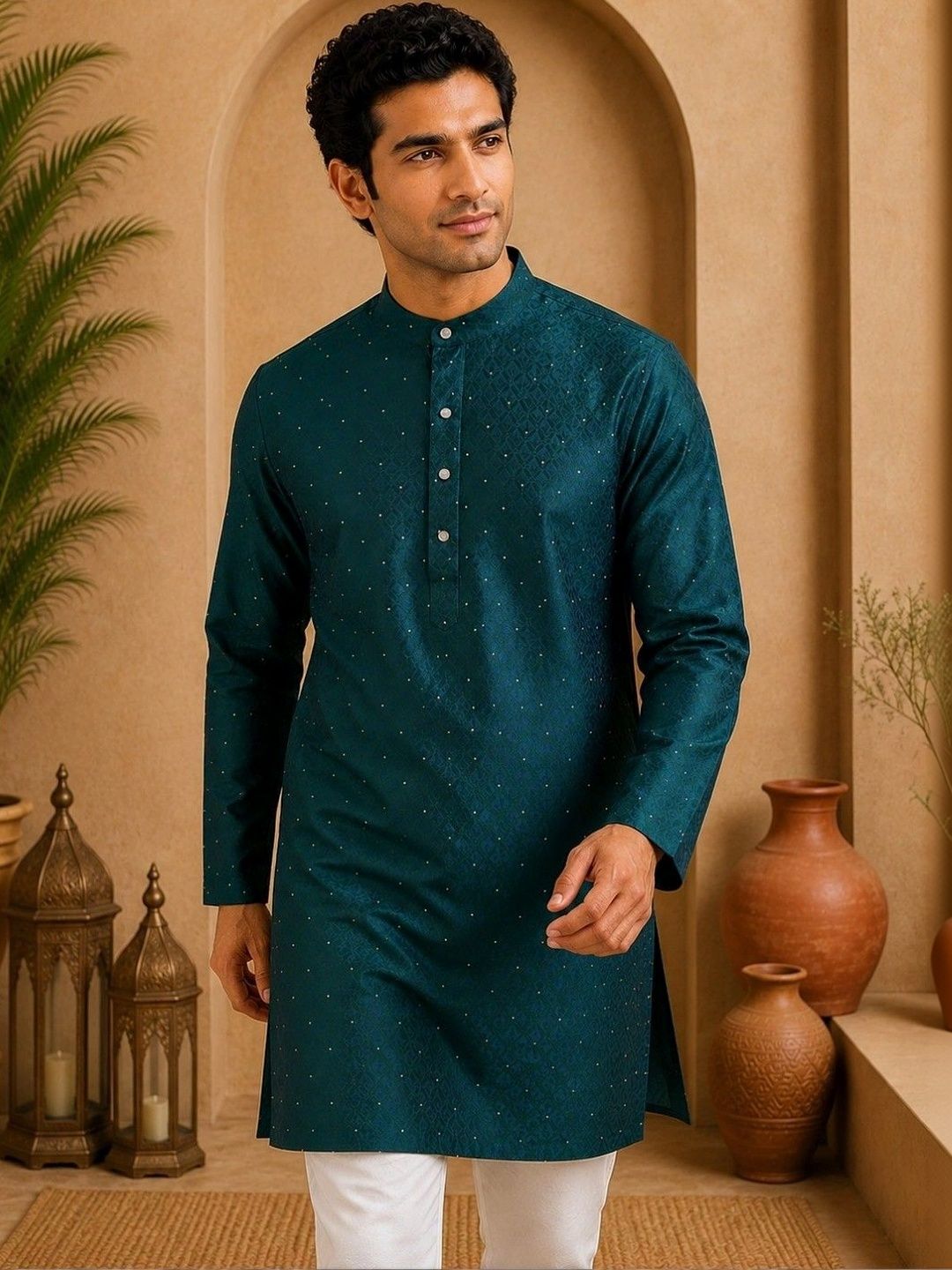 TATTVA Men Embellished Sequinned Jacquard Kurta
