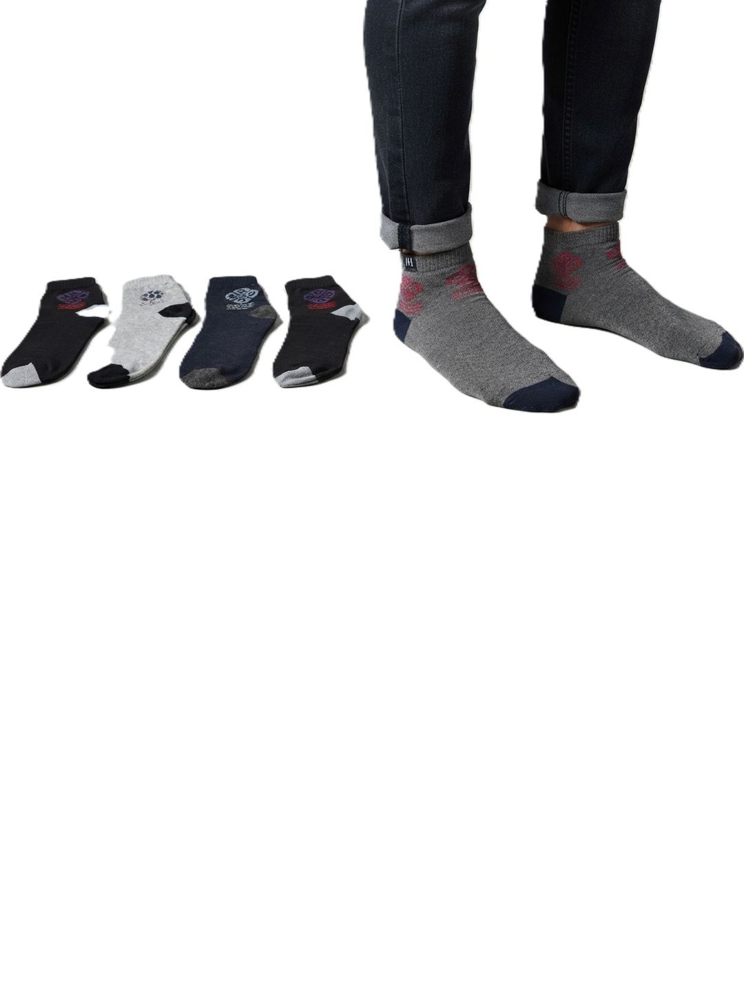 TINY HANDS Men Pack of 5 Cotton Assorted Patterned Above Ankle Socks