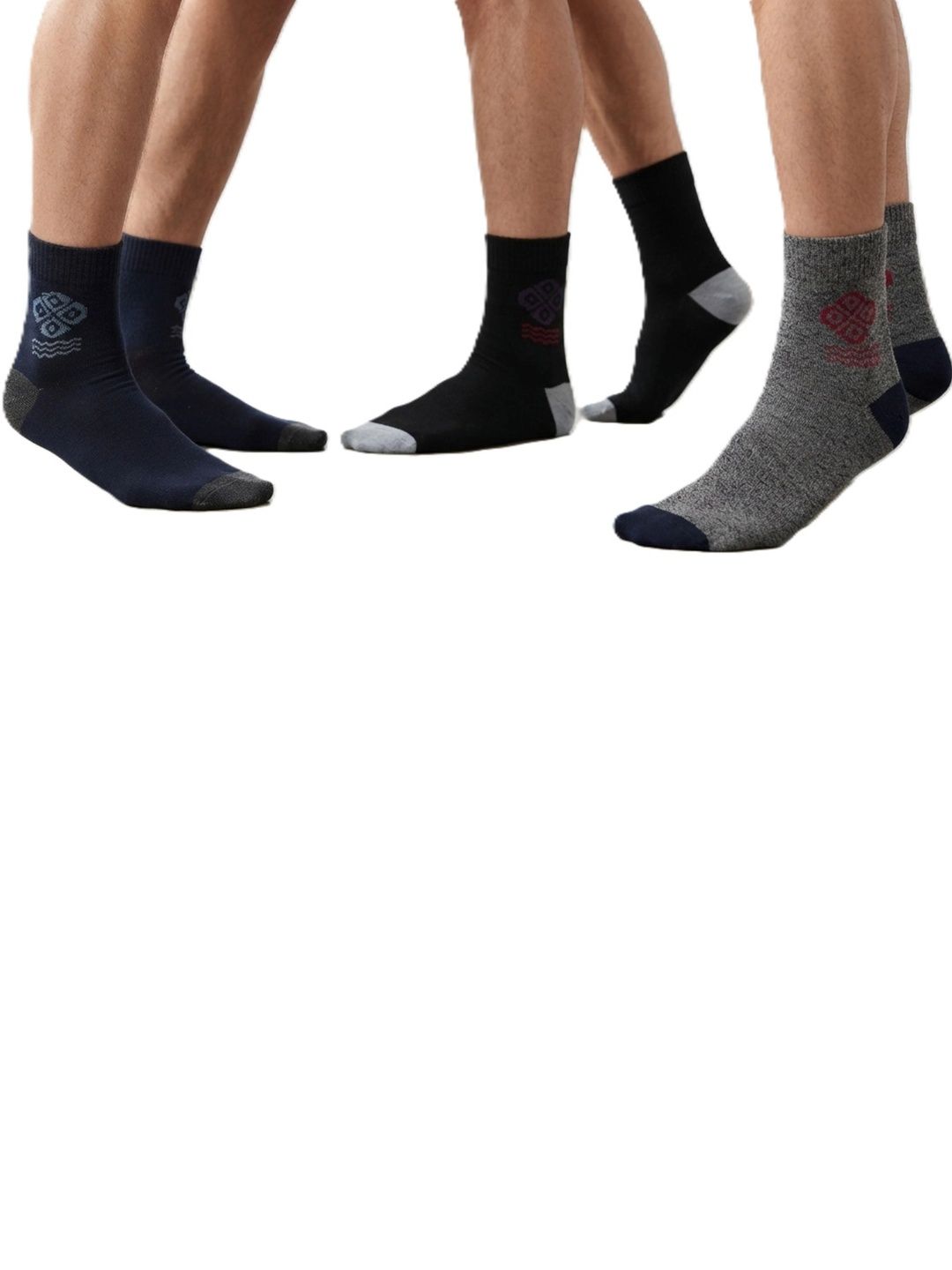 TINY HANDS Men Pack of 3 Cotton Assorted Patterned Above Ankle Socks