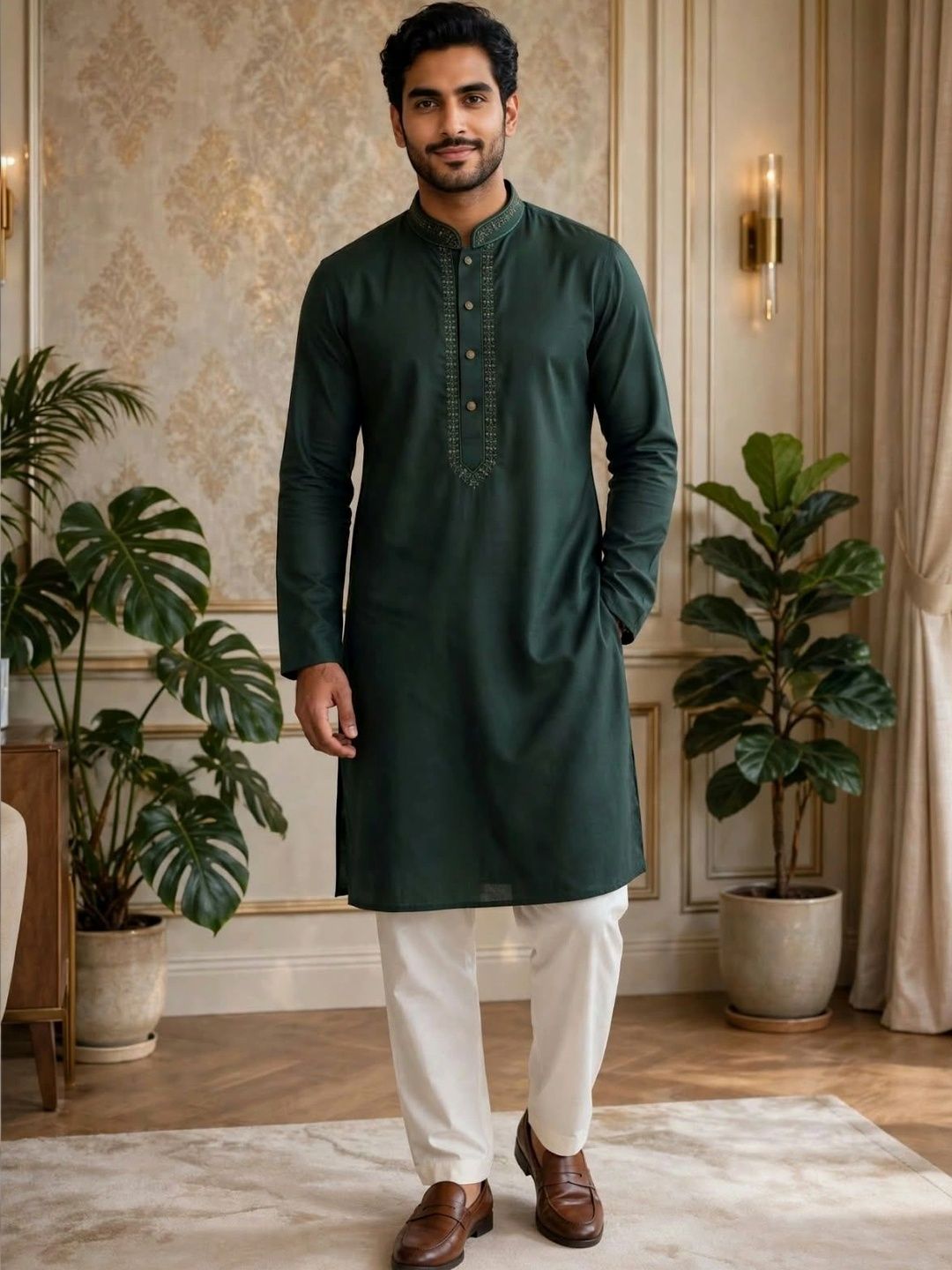 MEHWISH Men Ethnic Motifs Embroidered Thread Work Handloom Kurta