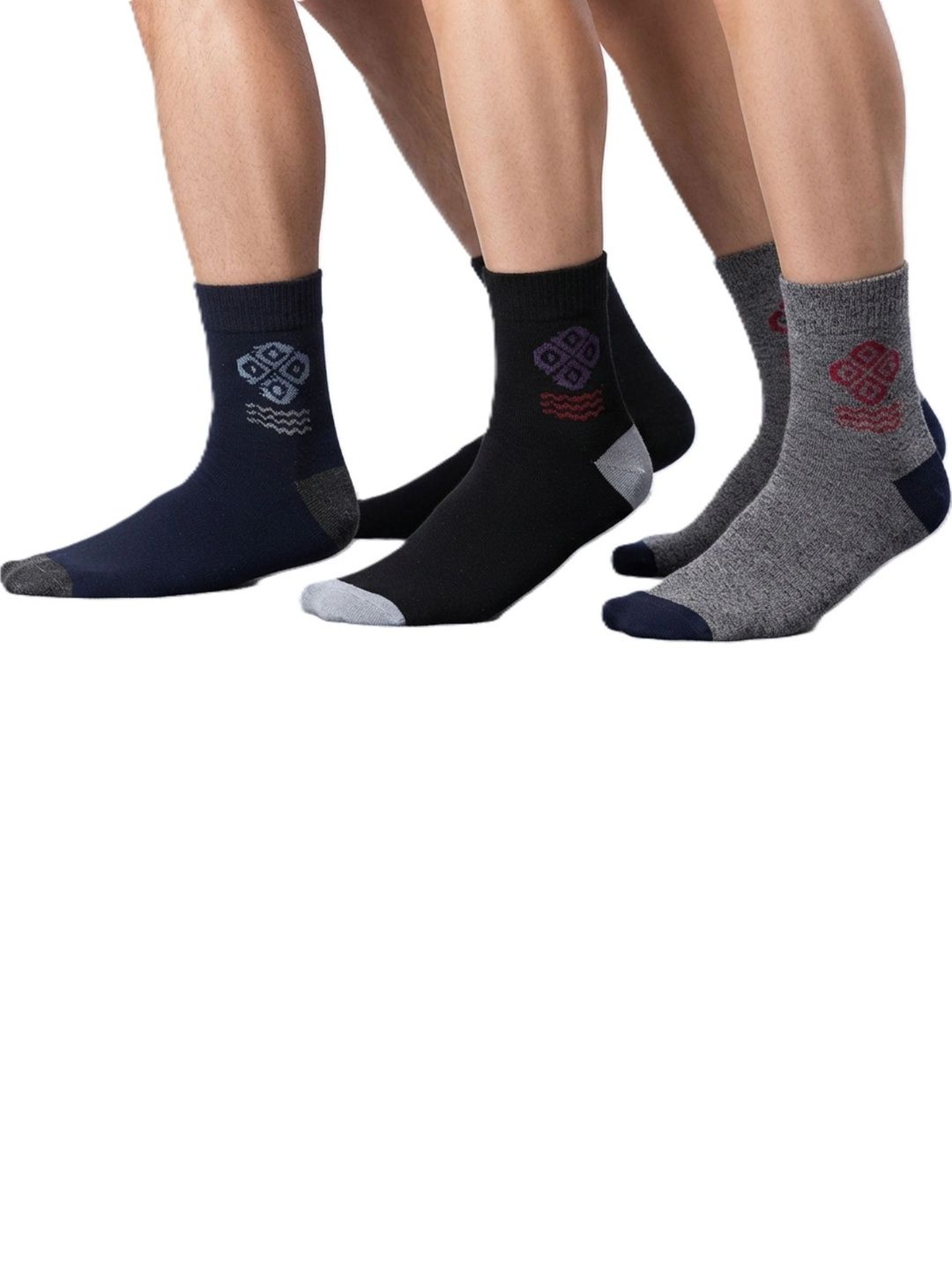 TINY HANDS Men Pack of 3 Cotton Assorted Patterned Above Ankle Socks
