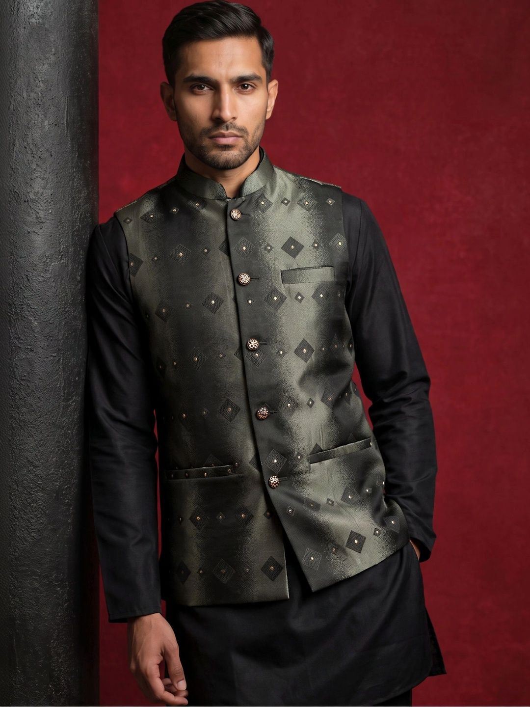 Jompers Woven Design Woven Nehru Jackets