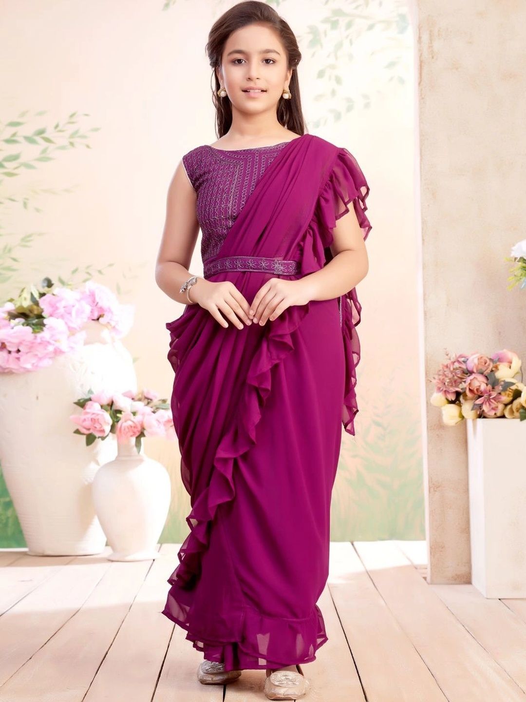 BAESD Embroidered Pure Georgette Dhoti Kanjeevaram Saree