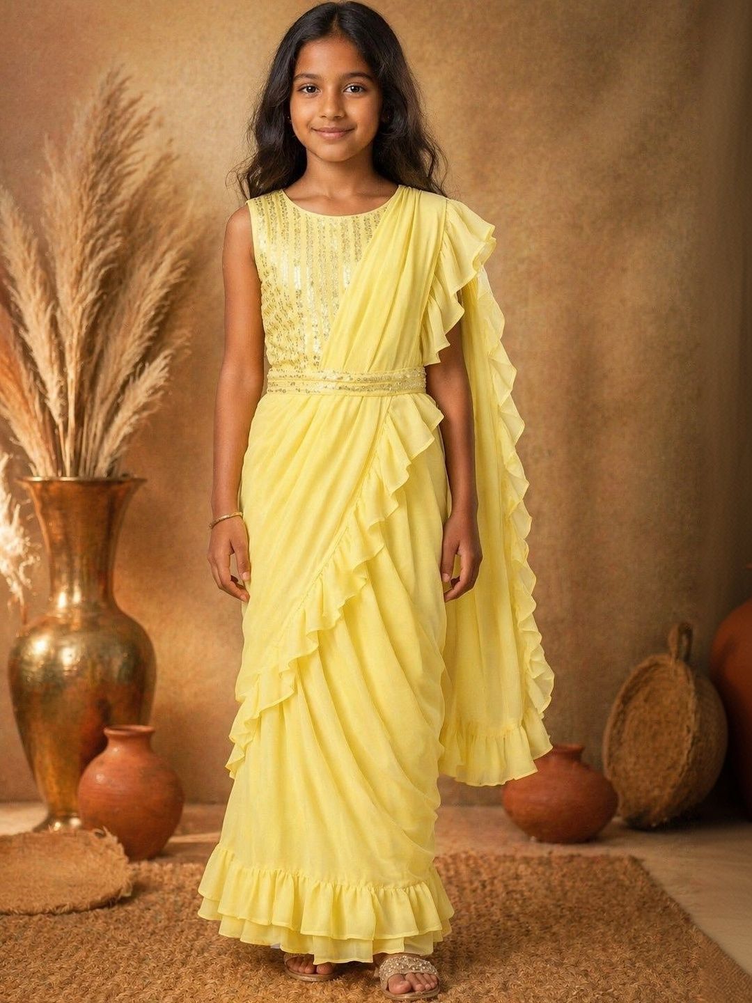 BAESD girls Pure Georgette Fusion Kanjeevaram Saree