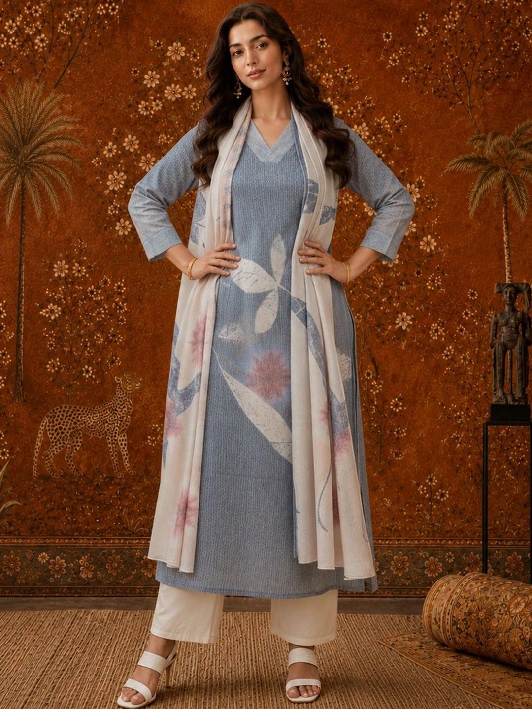 Sangria Women Floral Printed Regular Kurta with Palazzos & With Dupatta