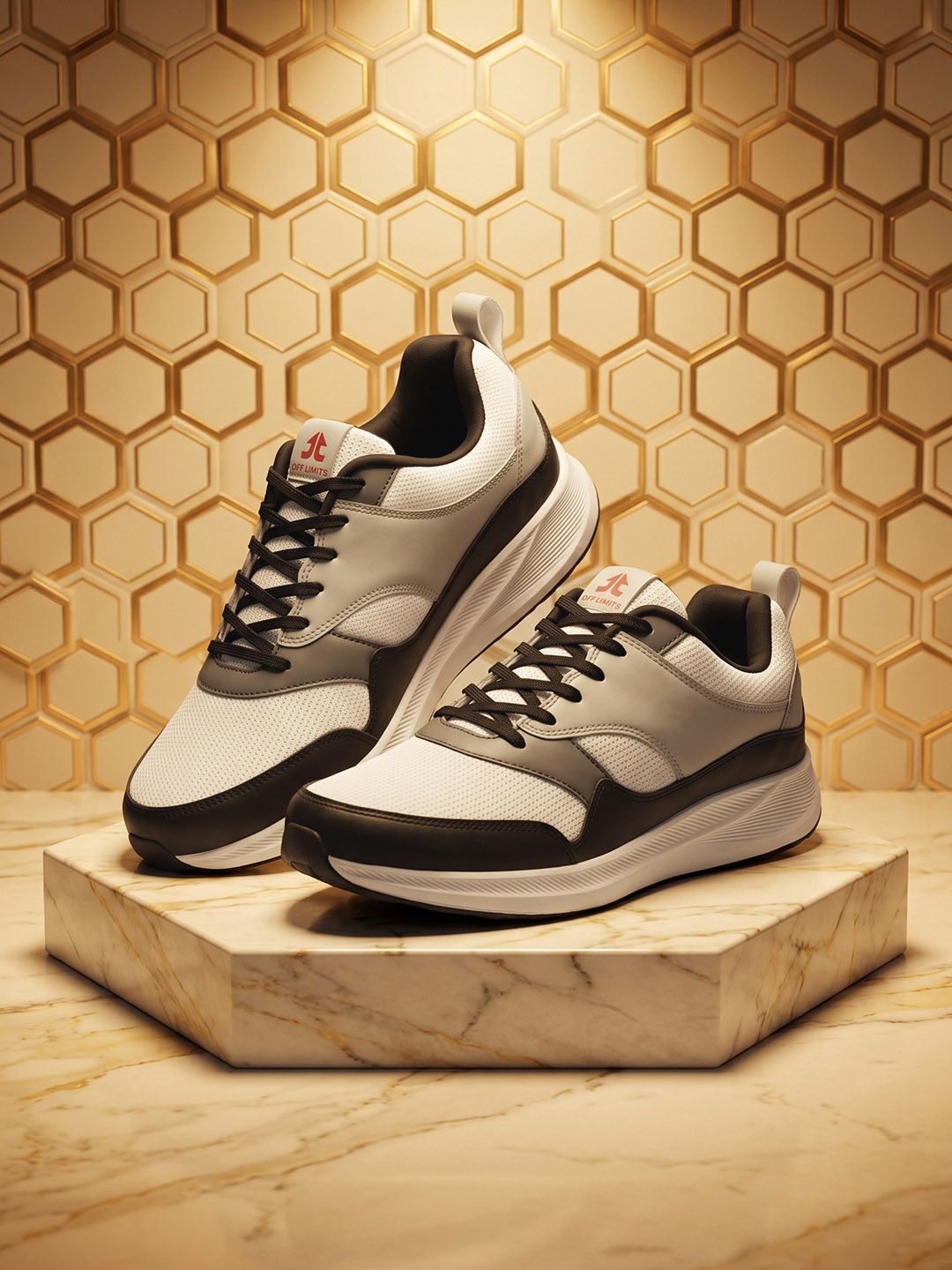 OFF LIMITS Men White Mesh Lace-Up Running Non-Marking Shoes