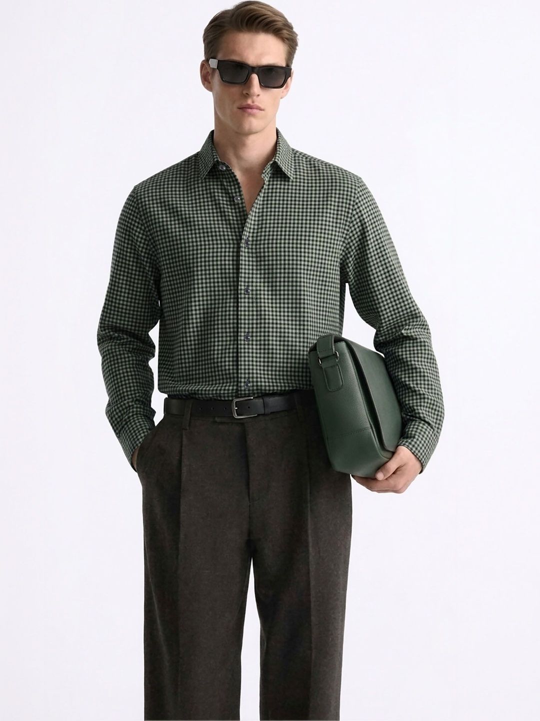 MISCHIEF MONKEY Men Classic Gingham Checks Checked Casual Shirt
