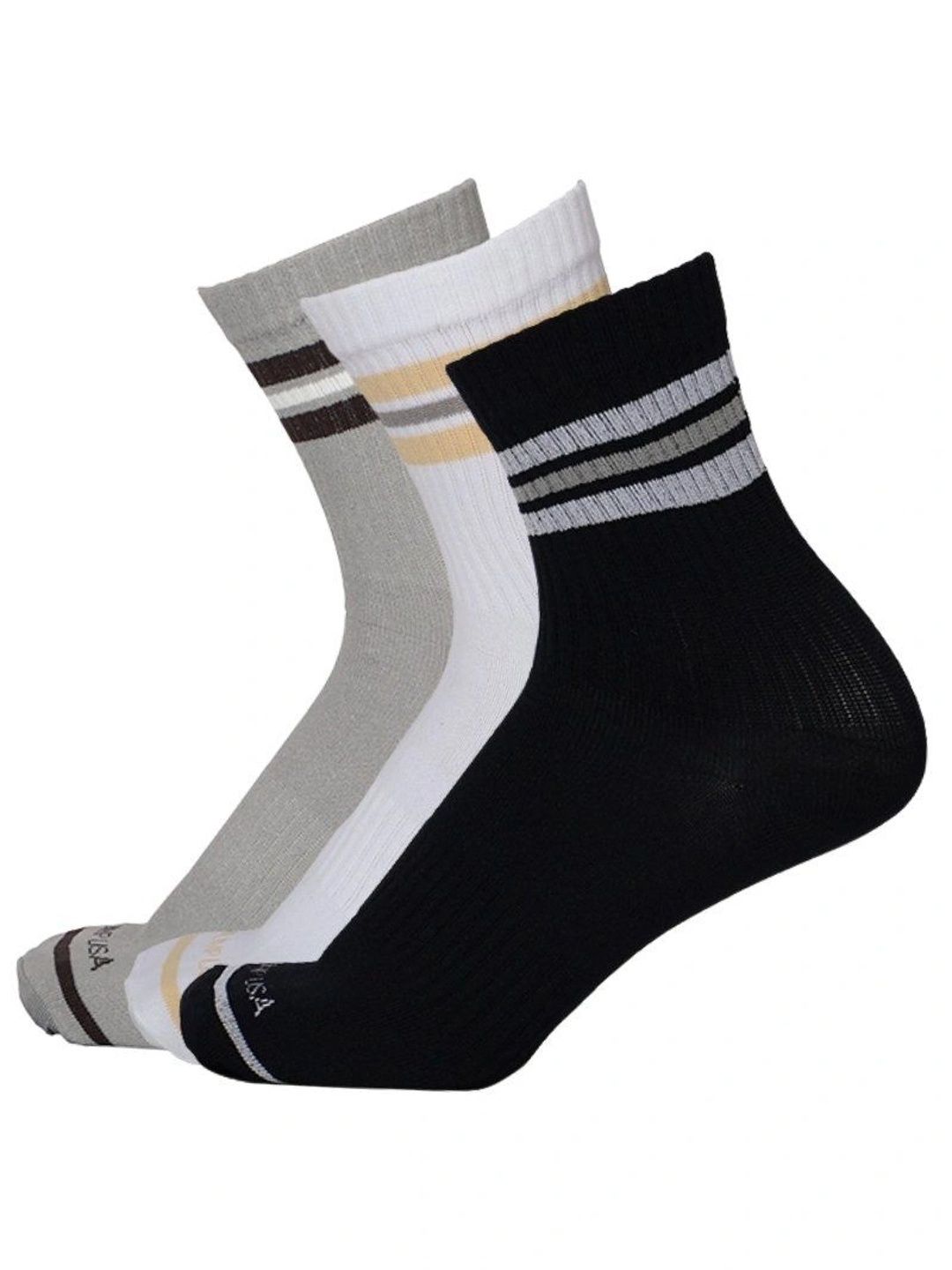 JUMP USA Unisex Pack of 3 Assorted Striped Above Ankle Socks
