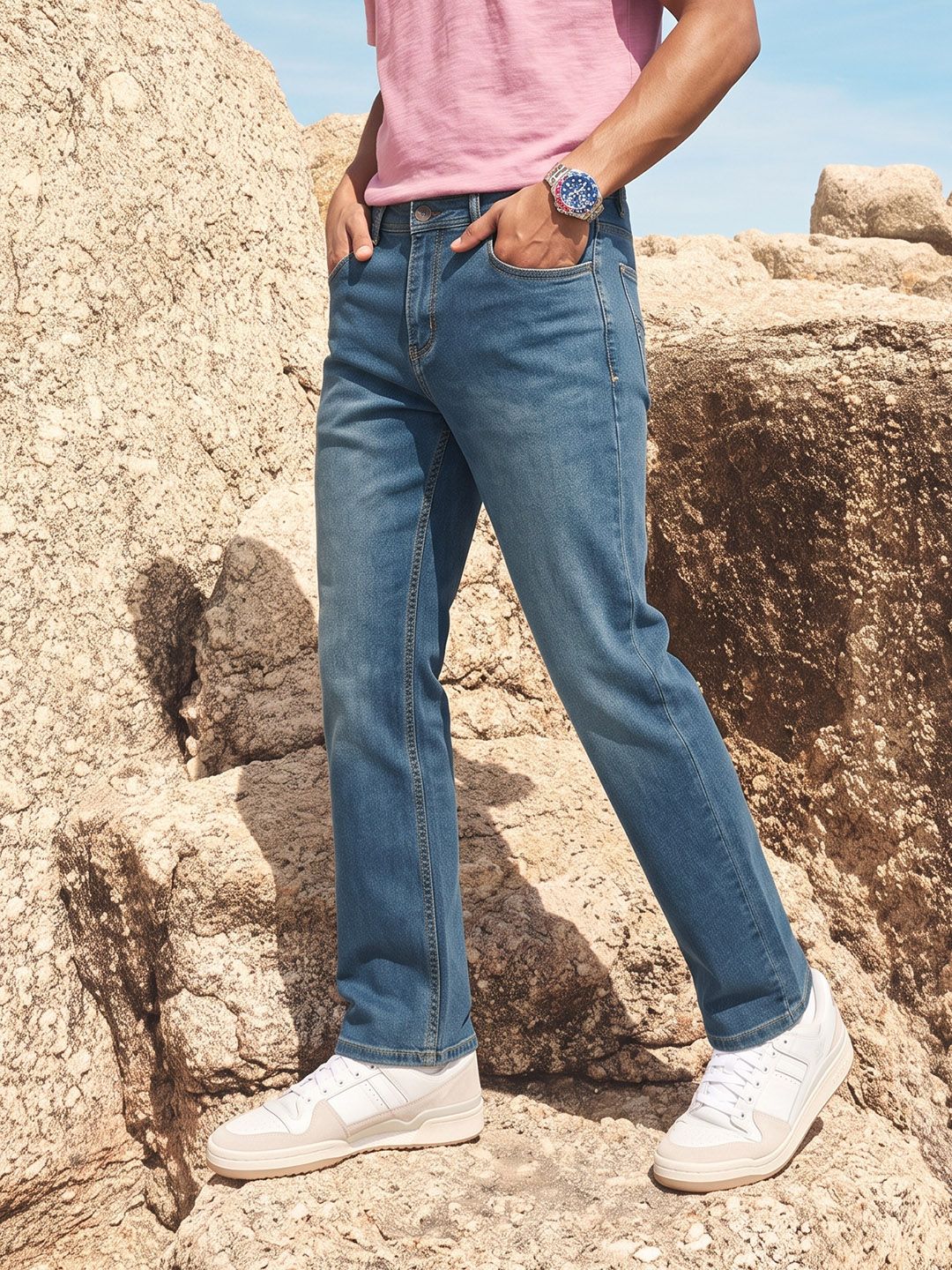 The Roadster Life Co. Men Straight Fit Embroidered Jeans