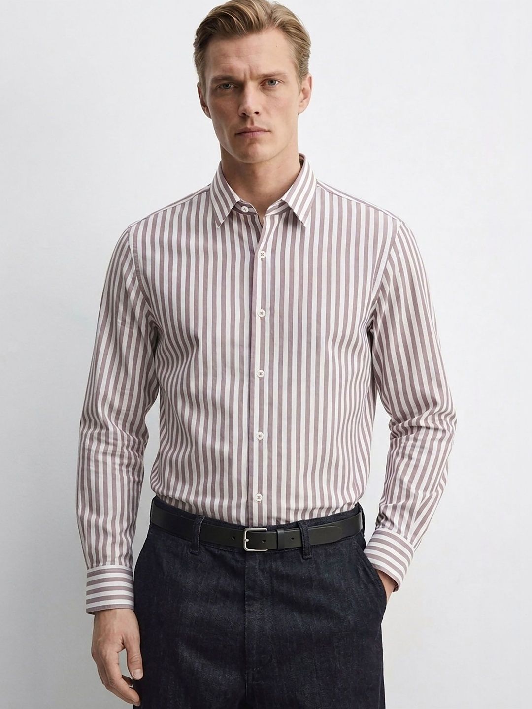 MISCHIEF MONKEY Men Classic Striped Casual Shirt
