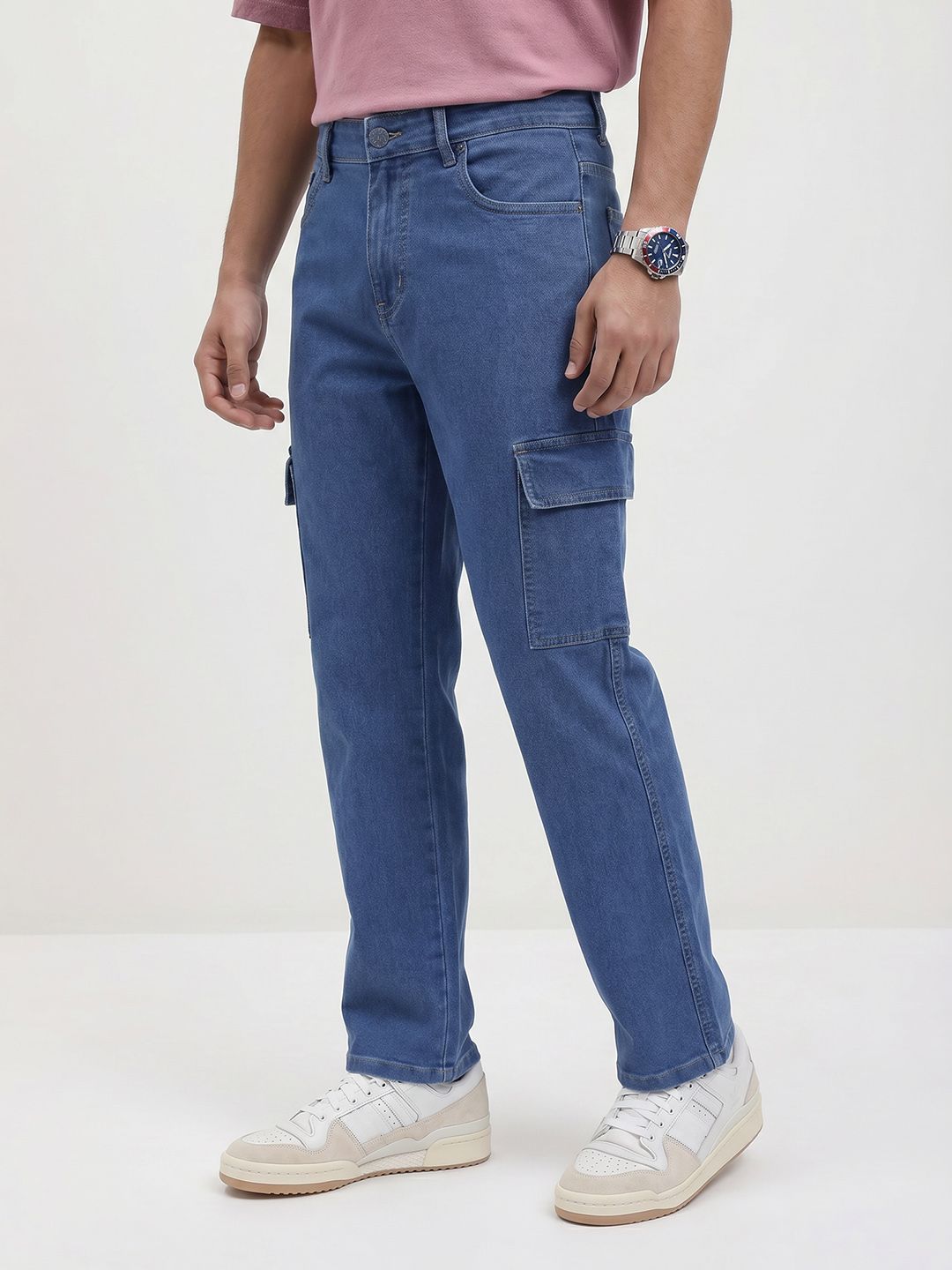 The Roadster Life Co. Men Straight Fit Cargo Style Stretchable Jeans