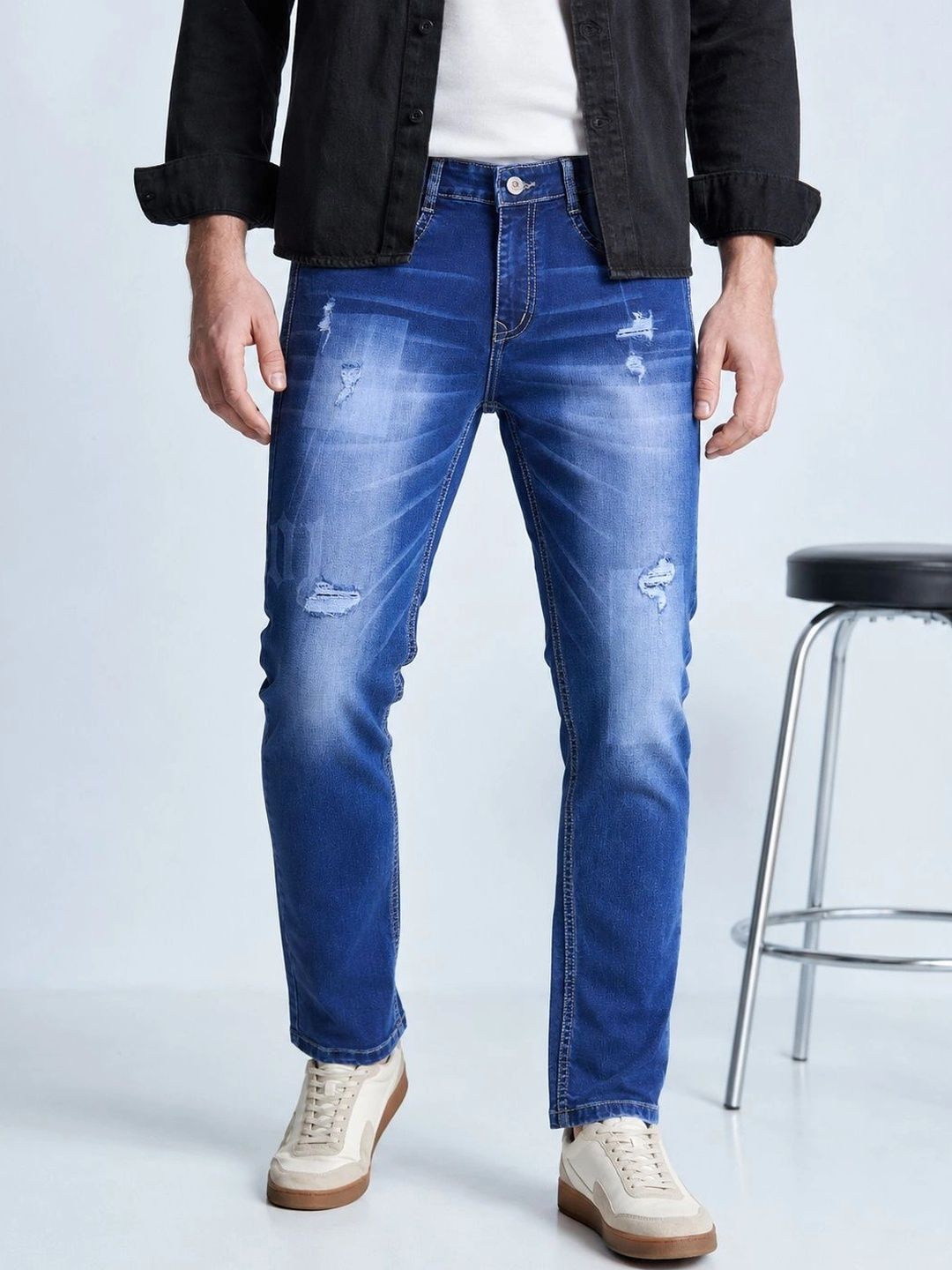 GEX Men Jean Relaxed Fit Mid-Rise Highly Distressed Stretchable Jeans