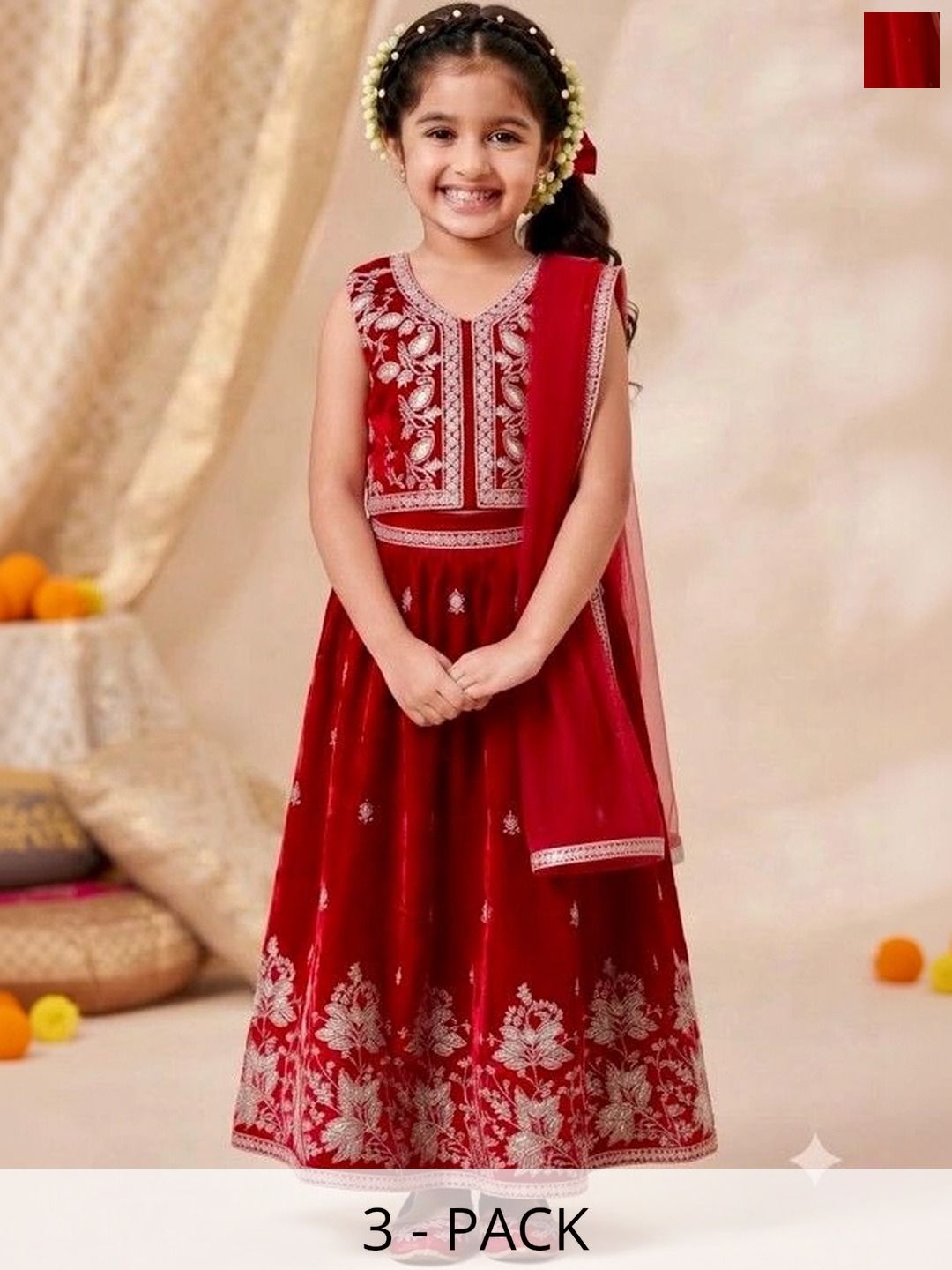 Smuktar garments EmbroideredV-Neck Lehenga & Blouse With Dupatta