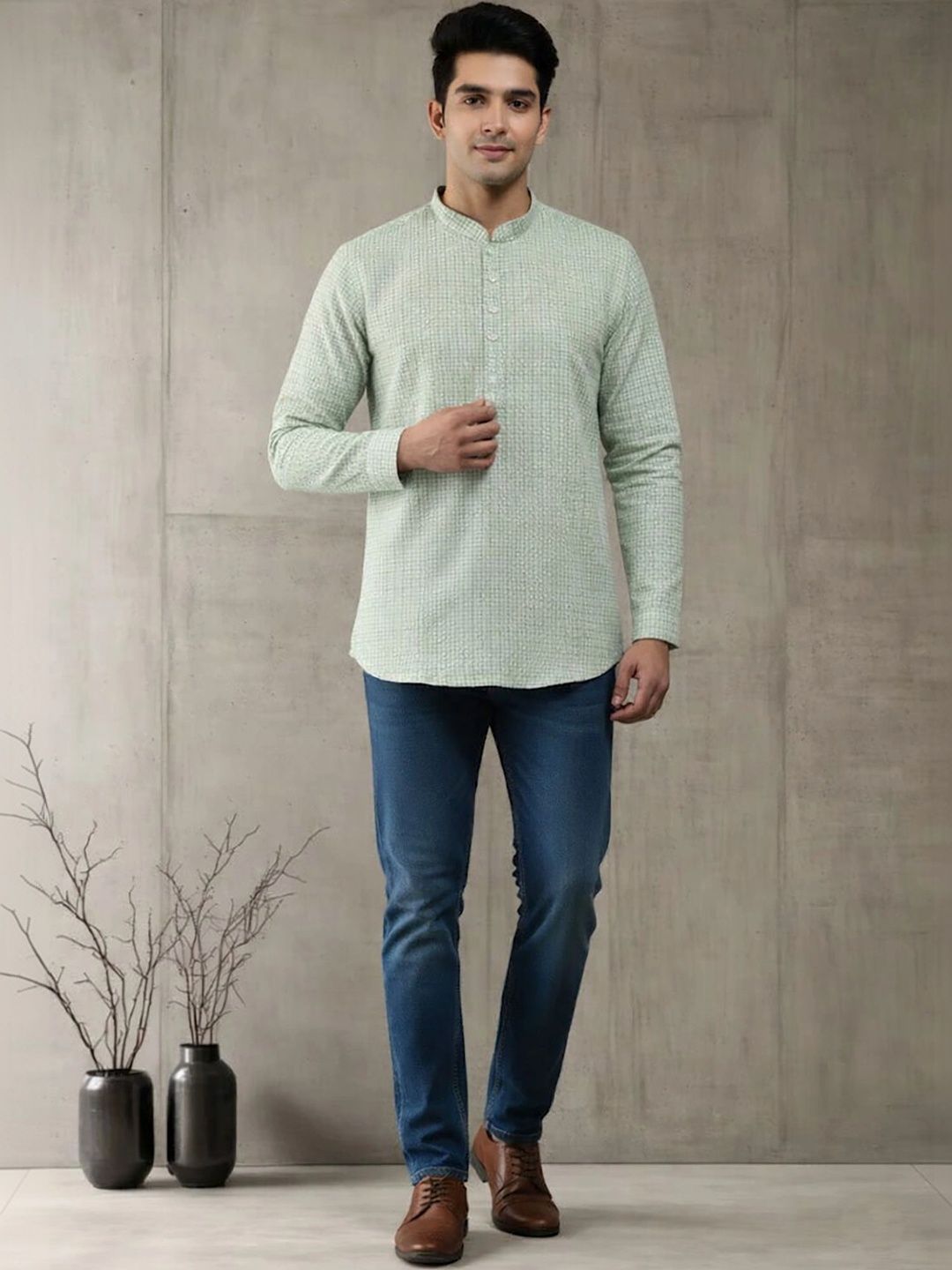 Anouk Men Checked Kurta