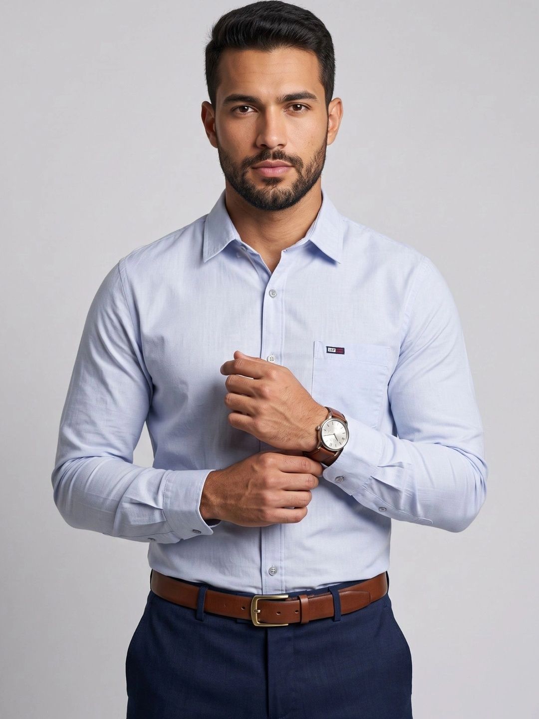 U.S. PITCHERS Men Modern Slim Fit Formal Shirt