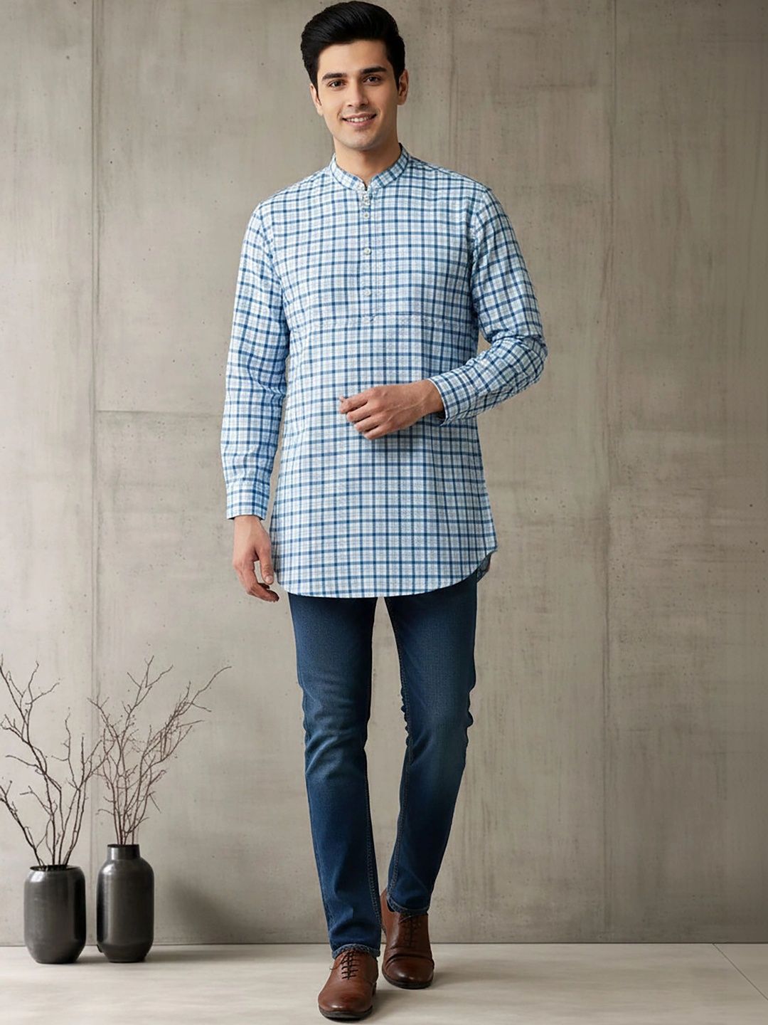Anouk Men Checked Kurta