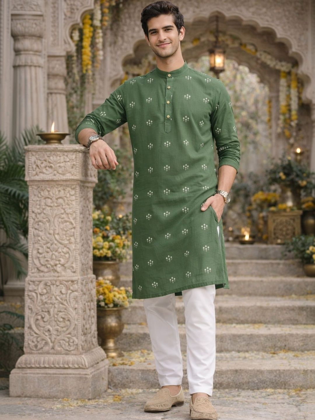 Anouk Men Floral Embroidered Indie Prints Kurta