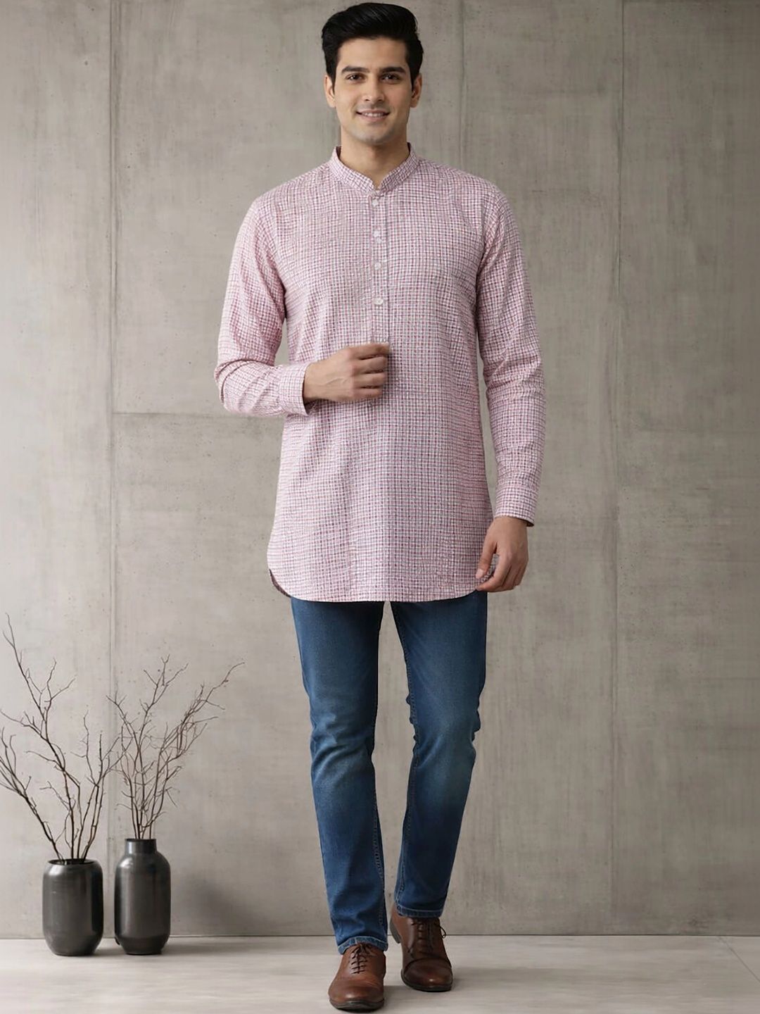 Anouk Men Checked Kurta