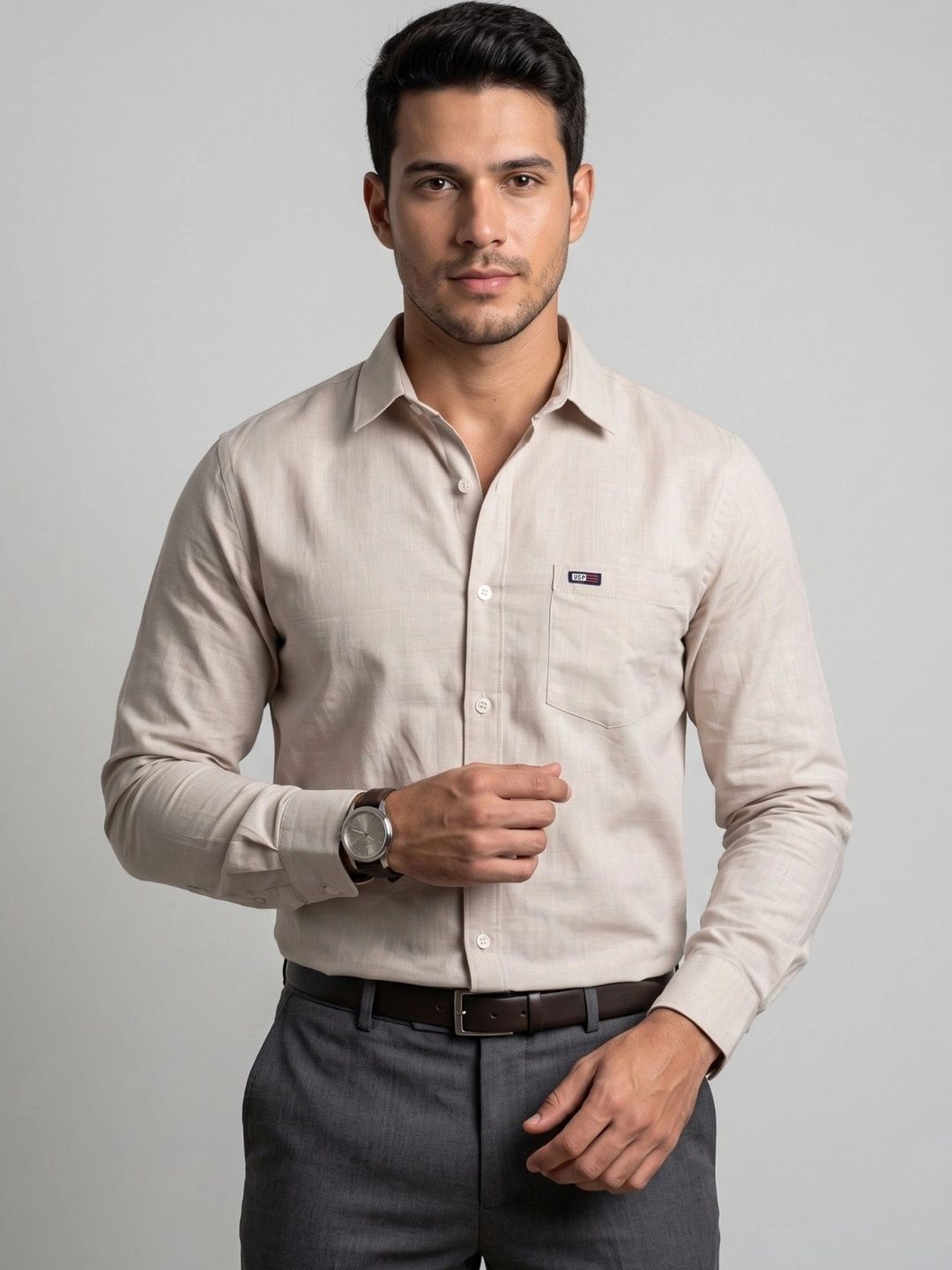 U.S. PITCHERS Men Modern Slim Fit Formal Shirt