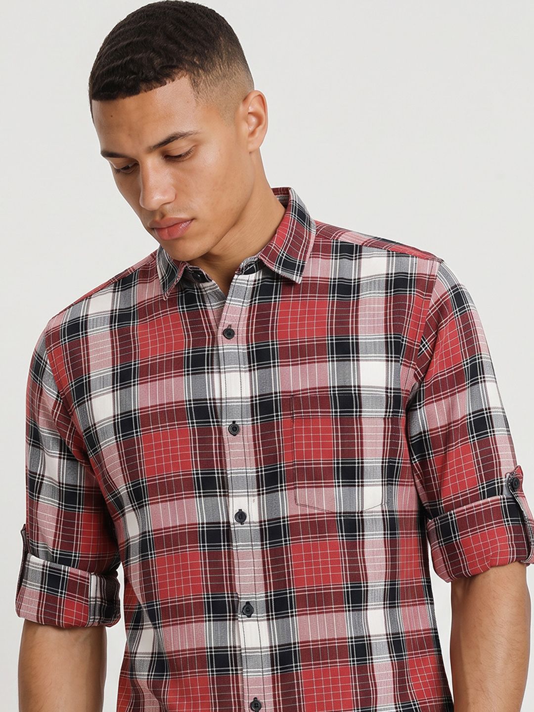 Roadster Life Co. Textured Weave Checked Shirt