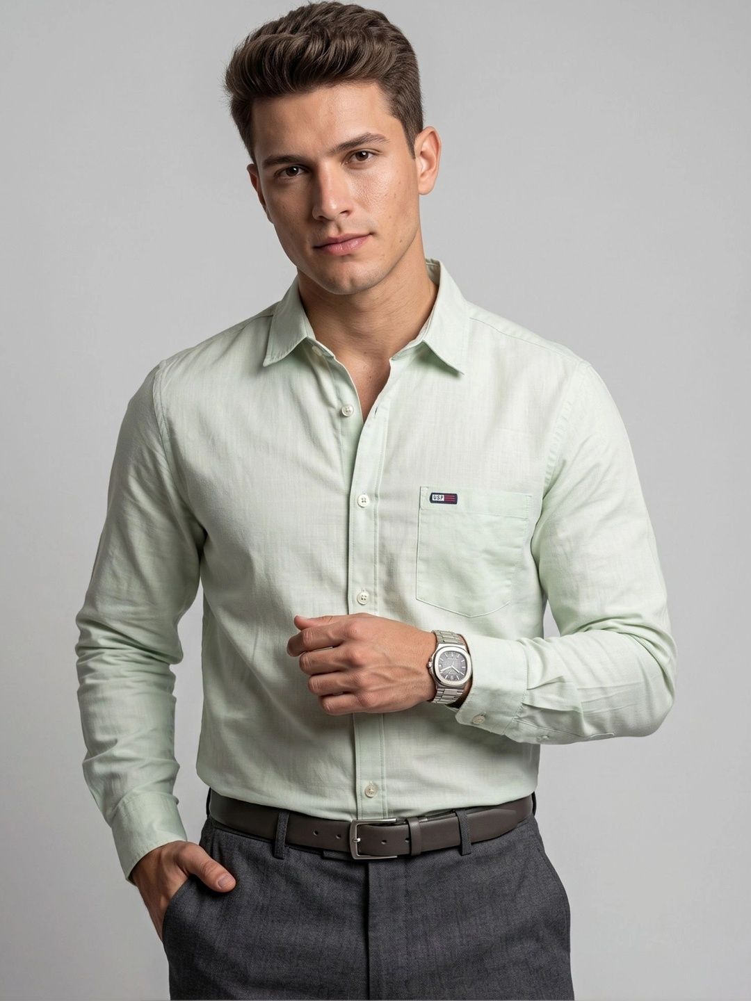 U.S. PITCHERS Men Modern Slim Fit Formal Shirt