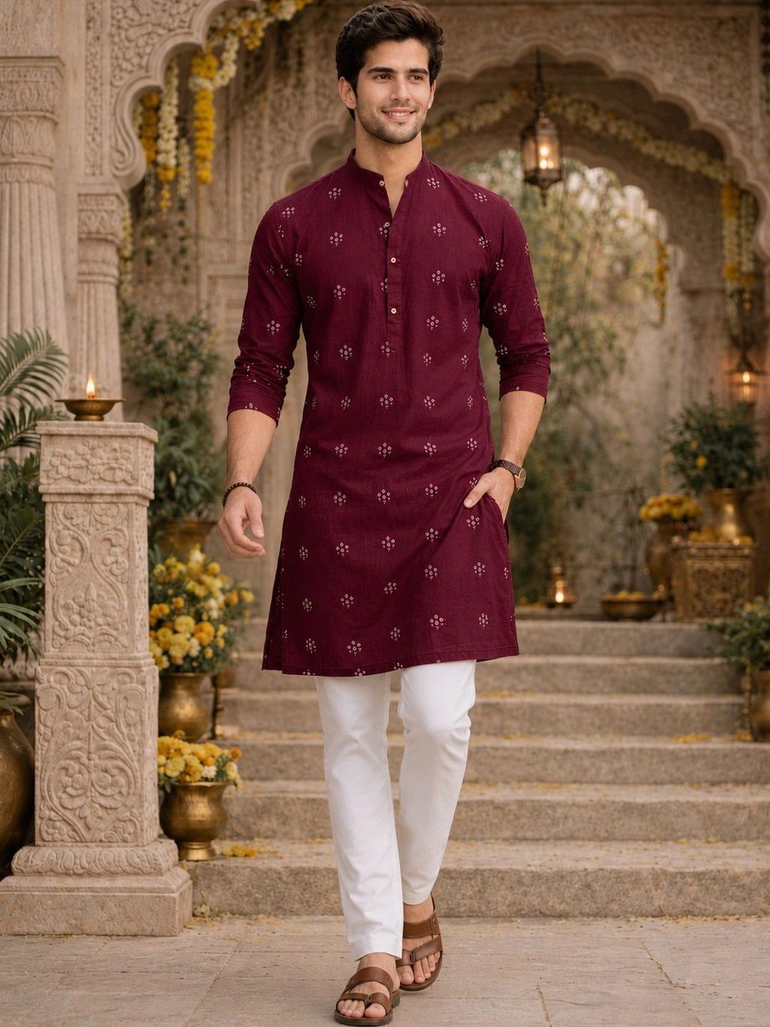 Anouk Men Floral Embroidered Indie Prints Kurta