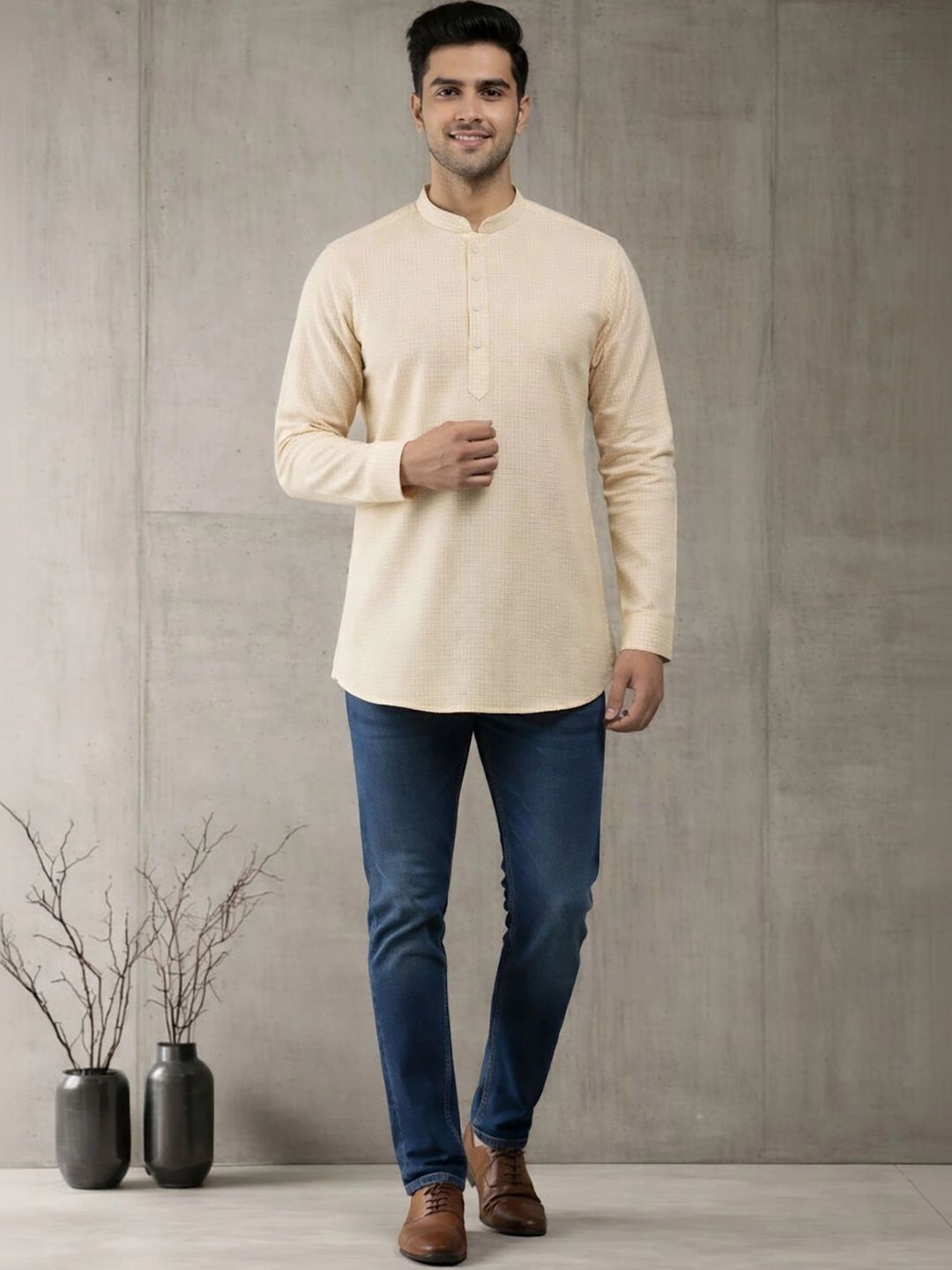 Anouk Men Checked Kurta