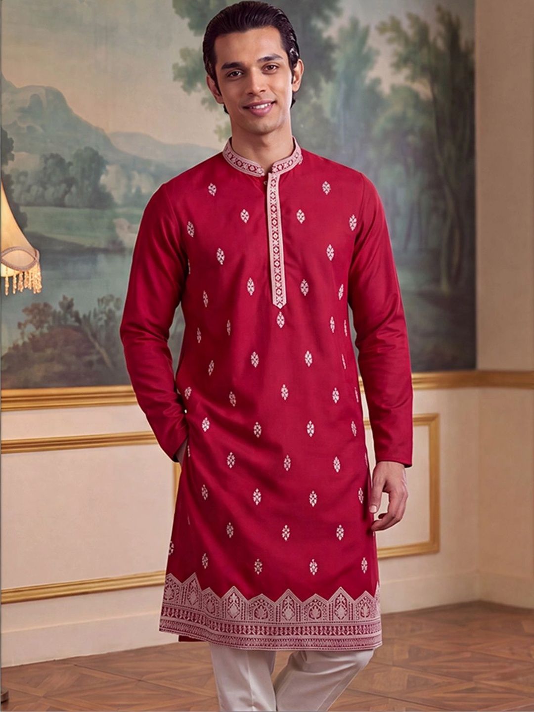 House of Pataudi Men Ethnic Motifs Embroidered Thread Work Kurta