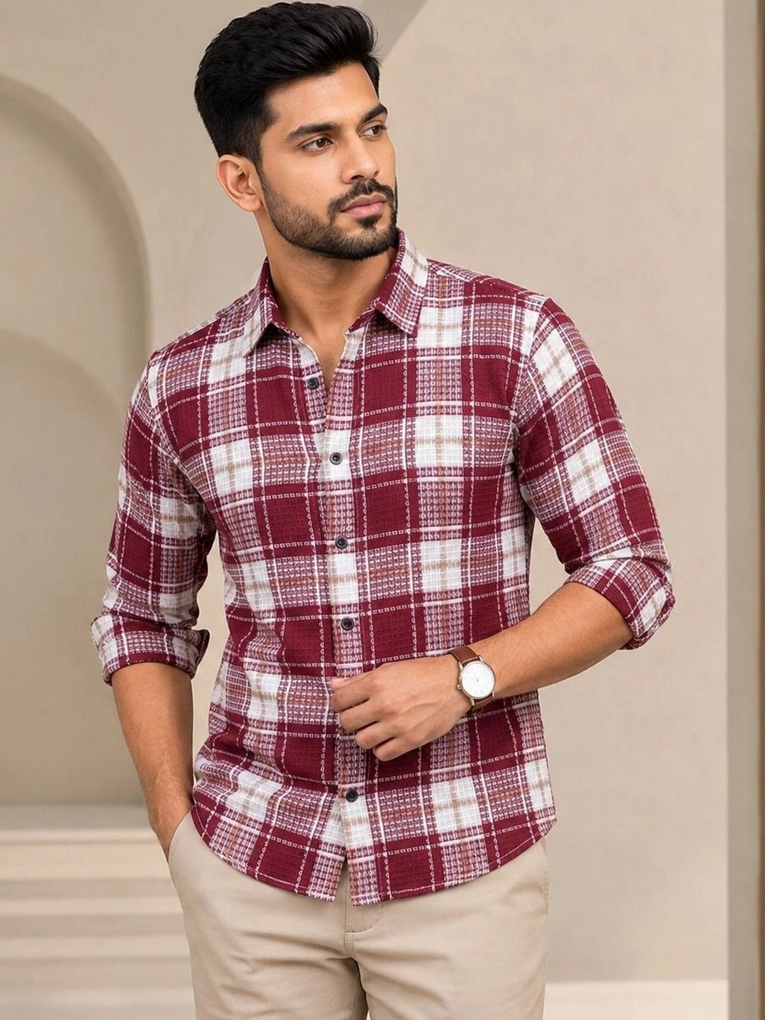 TUSHREE BOUTIQUE Men Classic Tartan Checks Checked Casual Shirt