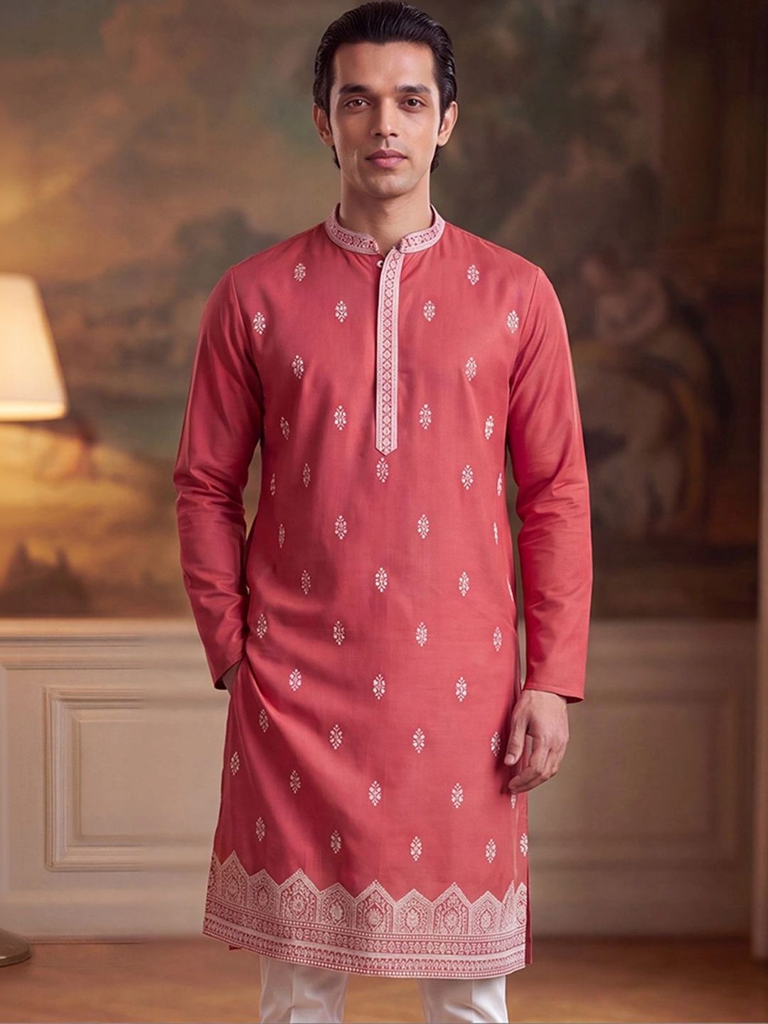 House of Pataudi Men Embroidered Thread Work Kurta