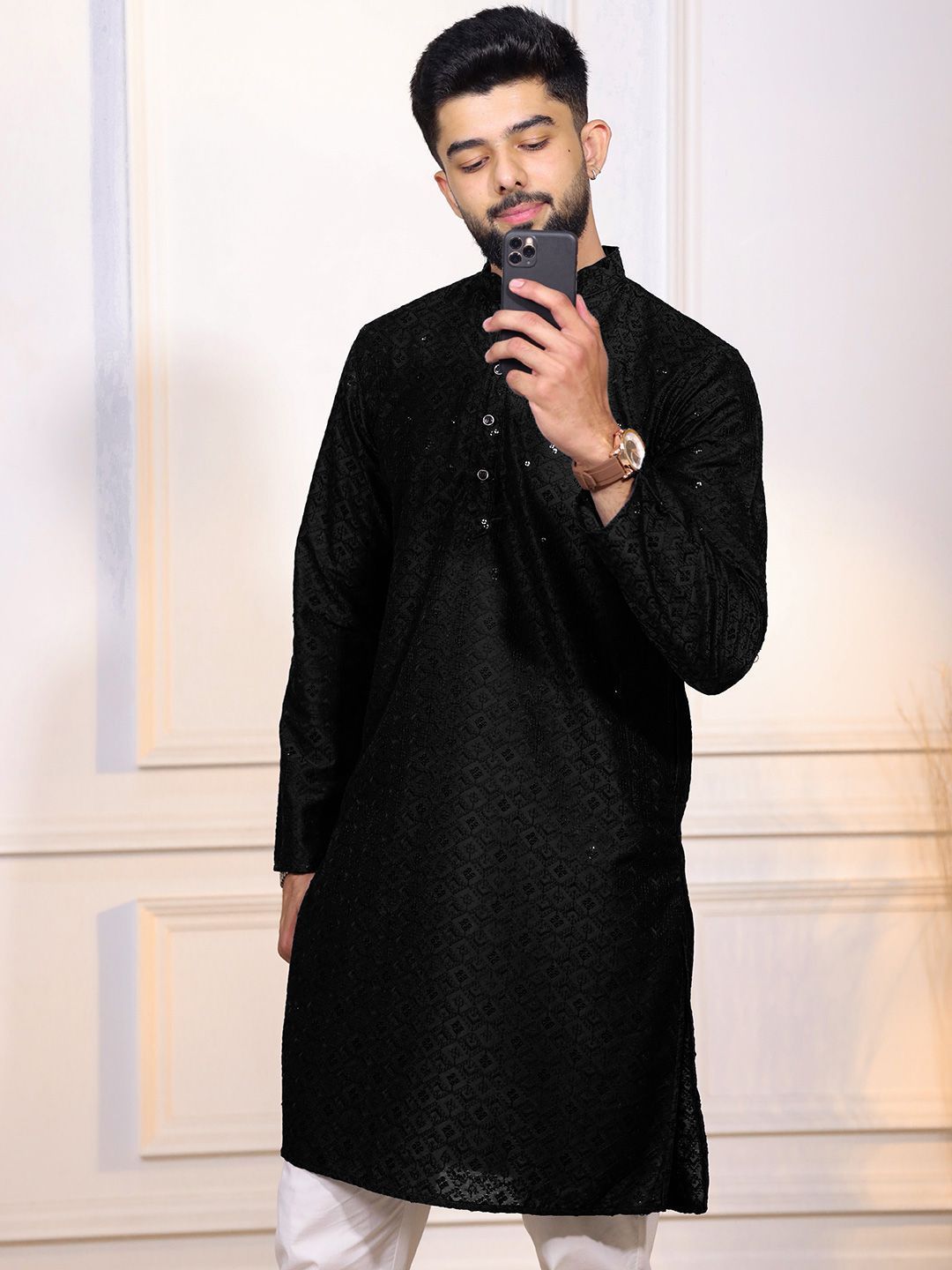 Koshin Men Embroidered Thread Work Cotton Kurta