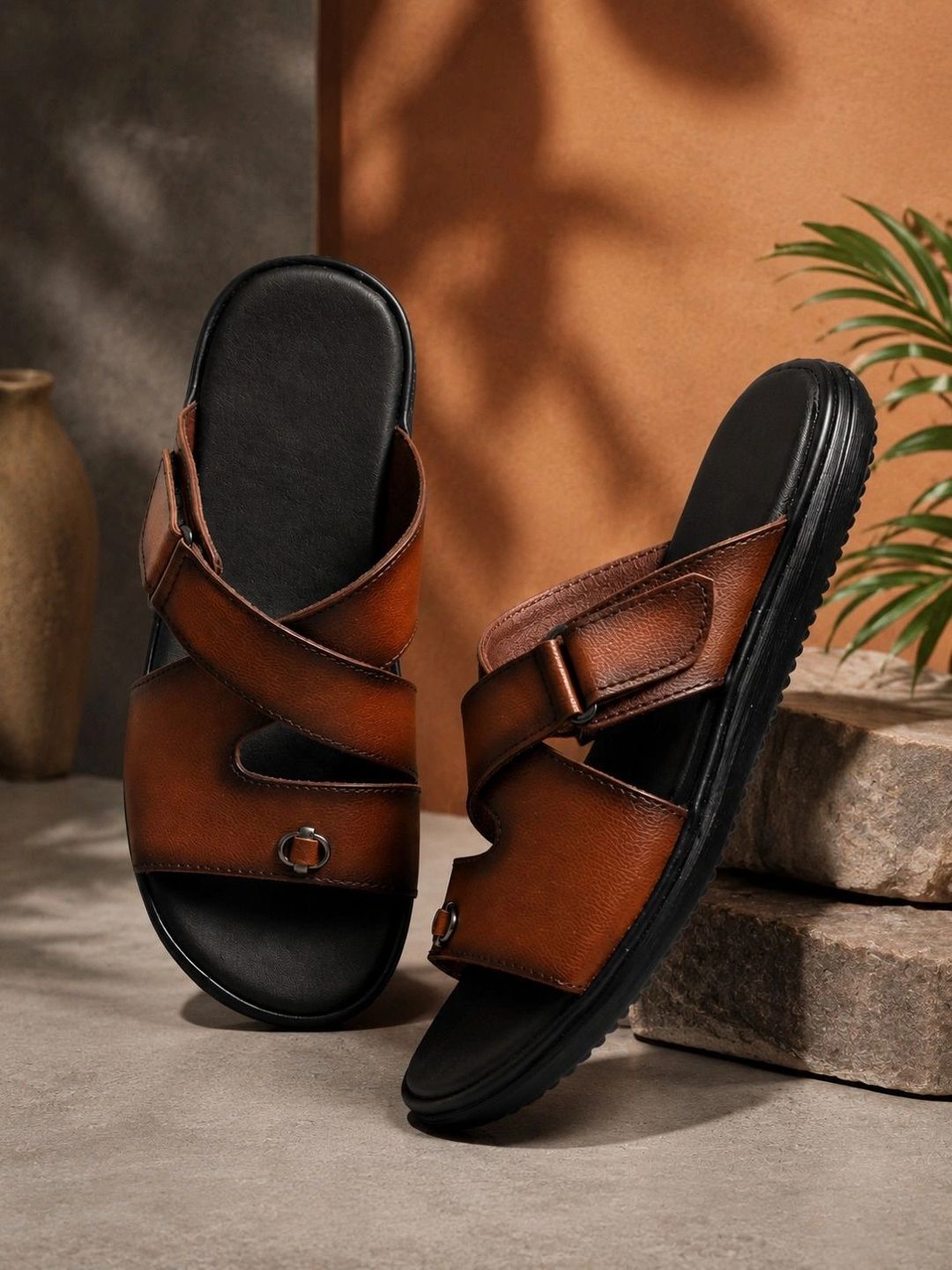 Ajanta Men Textured Comfort Sandals