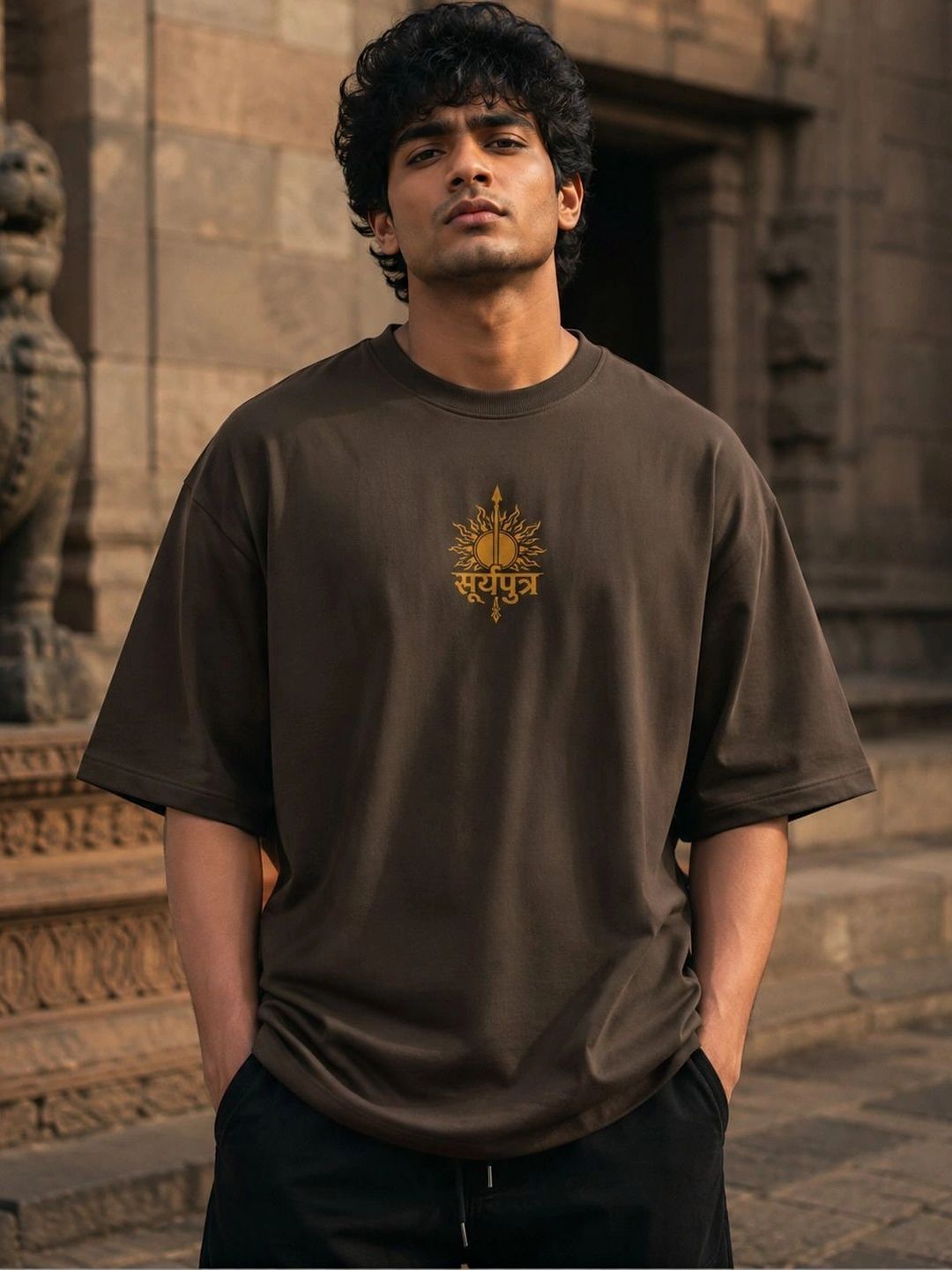 Warrior World Men Typography Printed Drop-Shoulder Sleeves Pure Cotton T-shirt