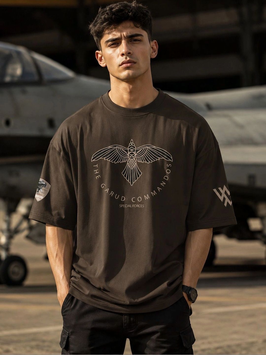 Warrior World Men Printed Drop-Shoulder Sleeves Pure Cotton T-shirt