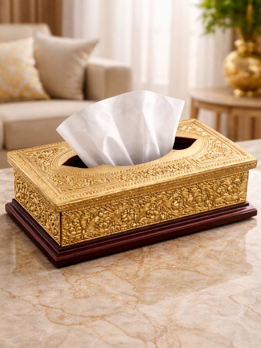 Barn 14 Antique Gold Metal & Wood Tissue Box Holder