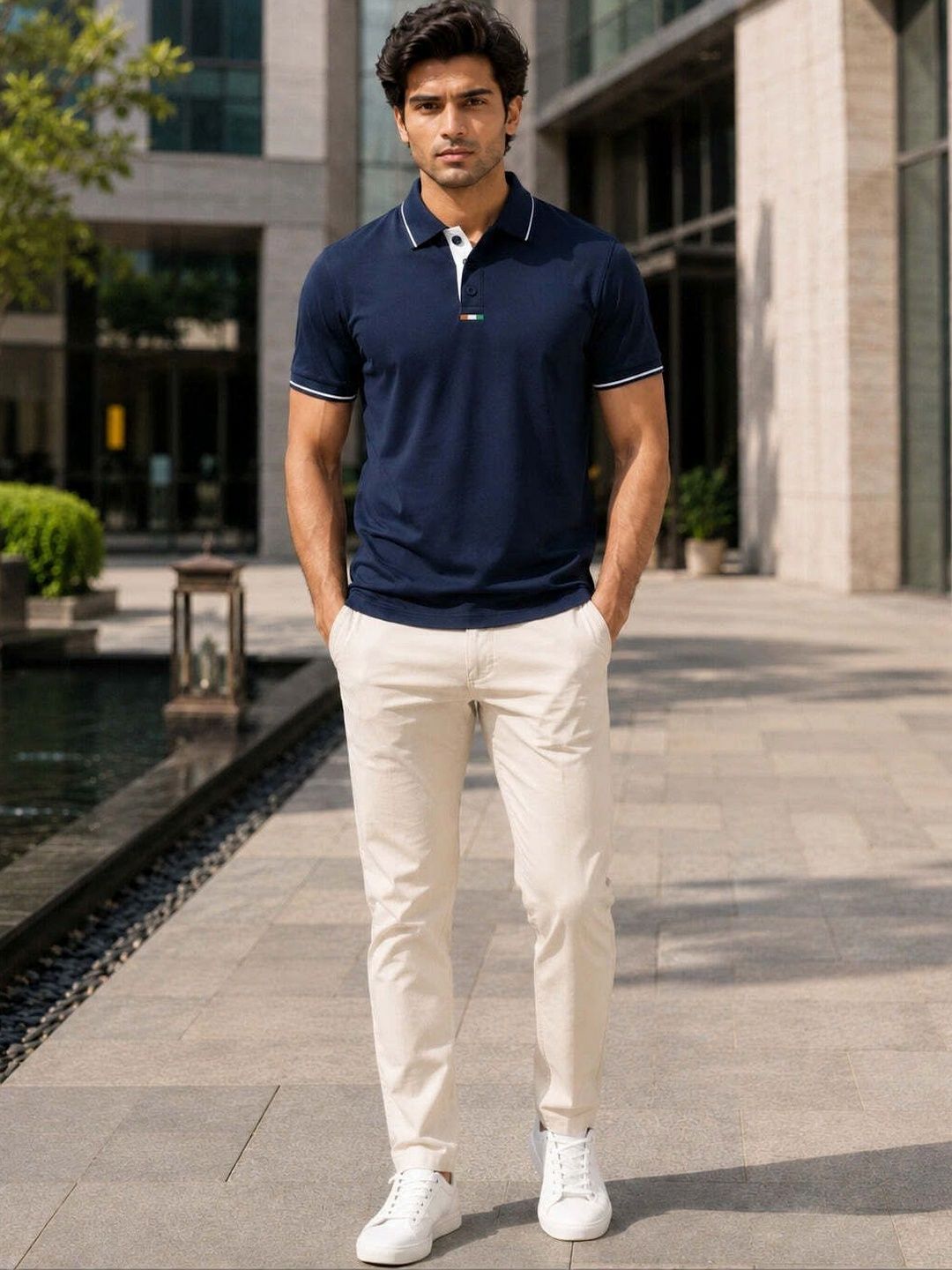 Warrior World Men Brand Logo Polo Collar Pure Cotton T-shirt