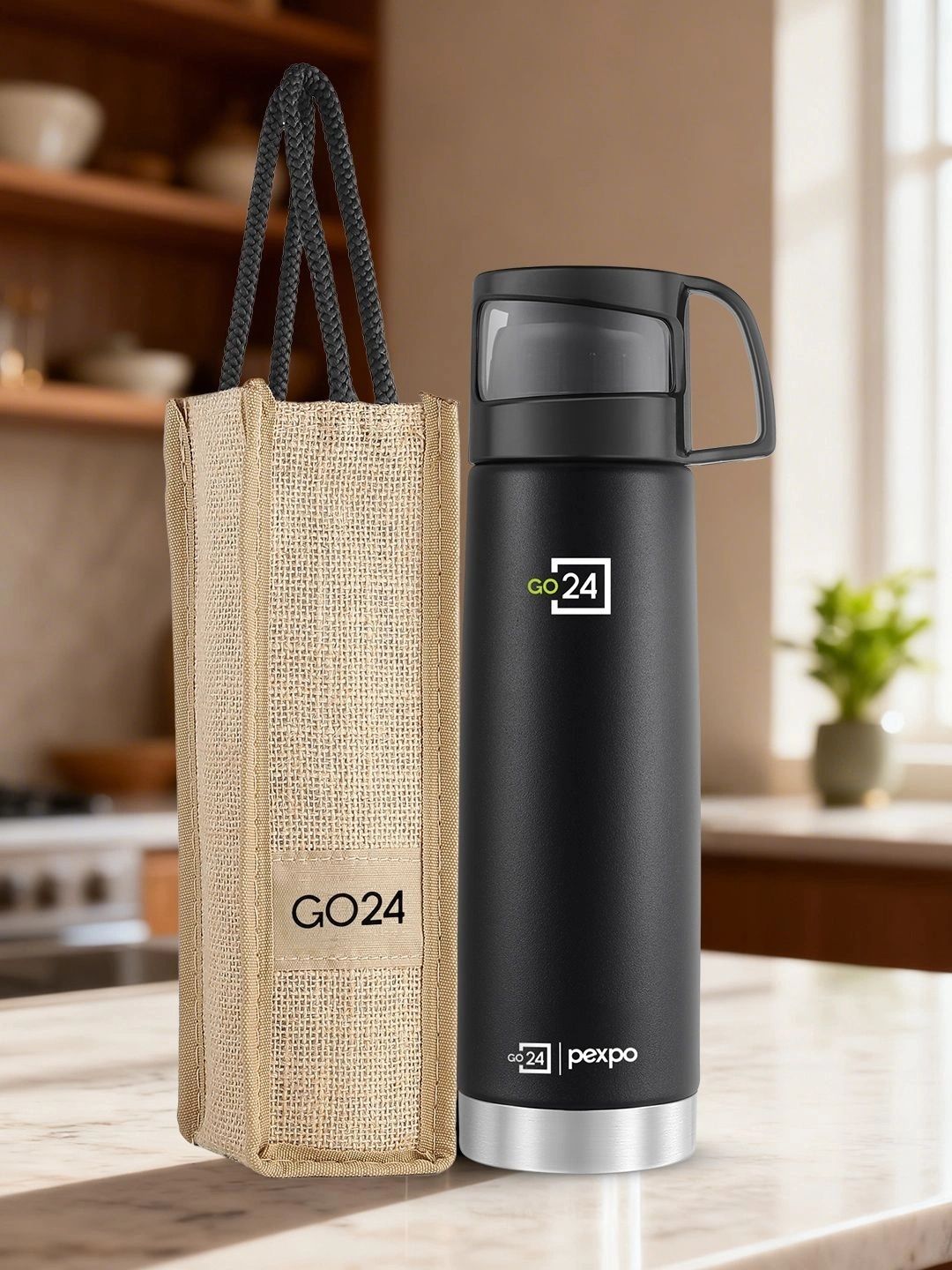 Pexpo Knight Black FERERRO-ISI Certified Thermosteel Hot & Cold Flask Water Bottle 500ml