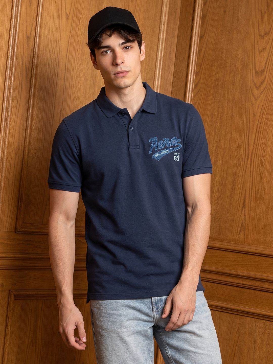 Aeropostale Brand Logo Printed Polo Collar Pure Cotton T-shirt